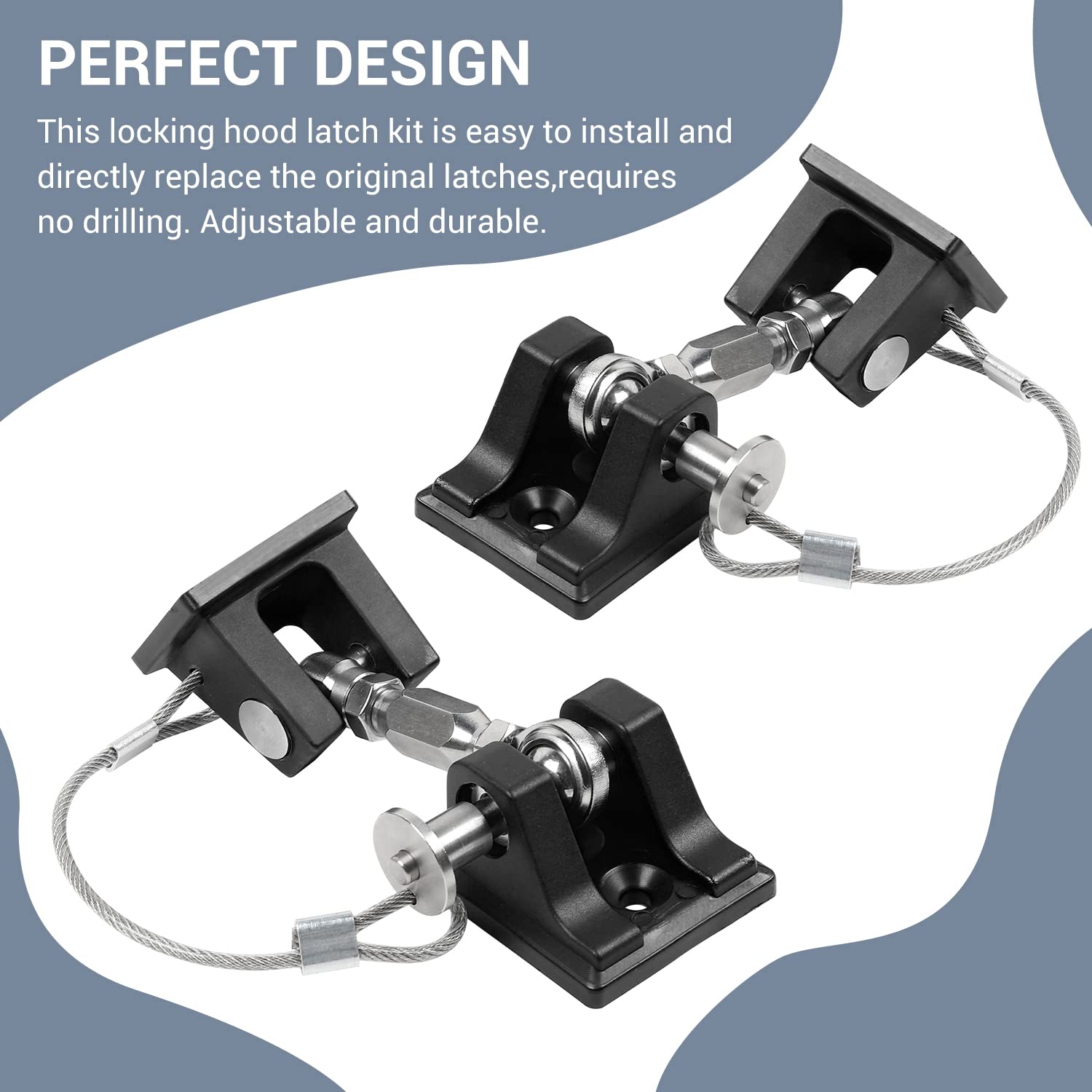 CheroCar Stainless Steel Hood Latch Catch Kit for 2008-2021 Jeep Wrangler JL & 2020-2021 Jeep Gladiator JT - Durable Black Replacement Part for Off-Road Adventures & Daily Driving