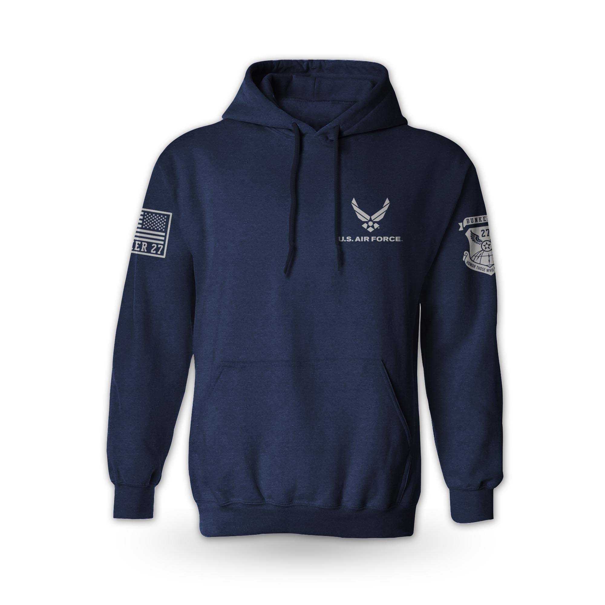 BUNKER 27 - Air Force Logo Pullover Hoodie Sweatshirt | Men's Military Style Zip Up Hooded Sweater | Casual Warm Fleece Jacket for Outdoor, Gym & Streetwear Fashion