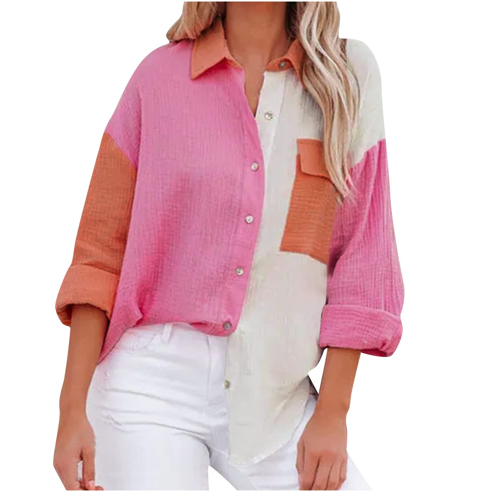 Women's Casual Long Sleeve Blouse - Single Breasted Loose Fit Lapel Shirt for Work & Everyday Wear | Perfect Office & Spring Outfit Gift for Women