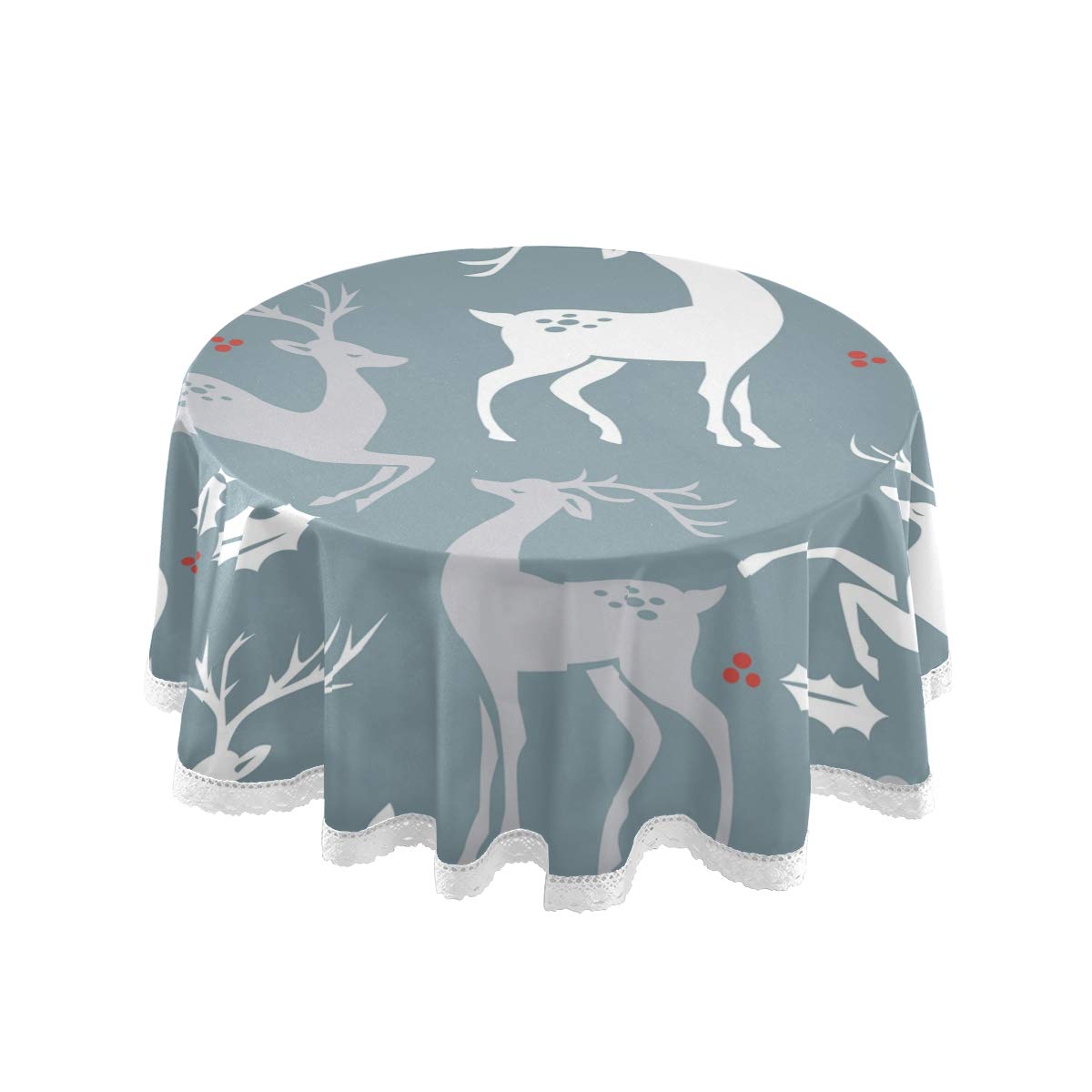 Deer Cartoon Polyester Round Tablecloth 60 Inch - Waterproof Stain-Resistant Circular Table Cover for Dinner, Holiday Banquet, Wedding, Buffet & Indoor/Outdoor Decor