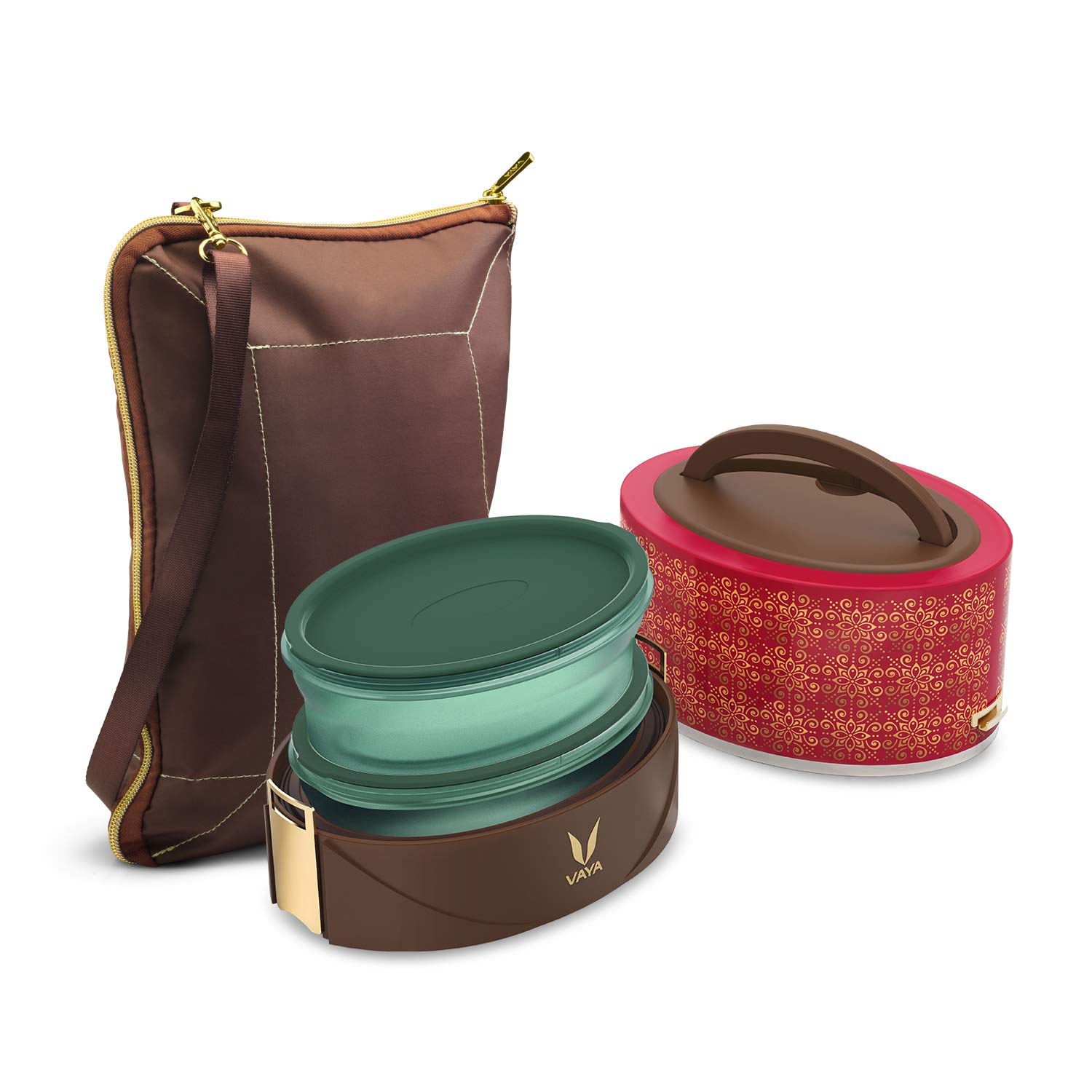 Vaya Tyffyn Flex 20.2 fl.oz Insulated Bento Lunch Box - BPA-Free Plastic Meal Prep Container with Reusable Bag, Microwave Safe, Stackable Food Storage for Office, School & Picnics - Zari Color