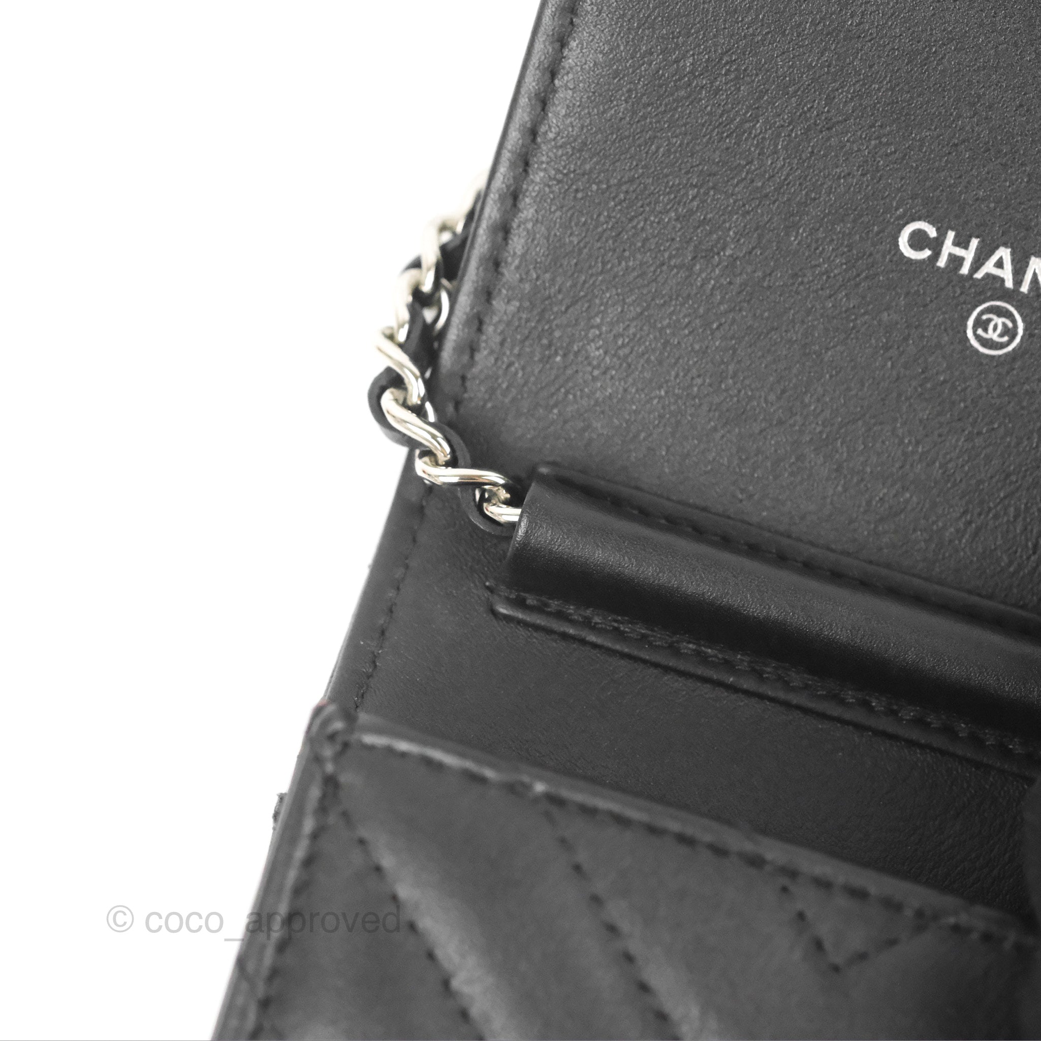 Chanel Classic Chevron Phone Holder - Black Calfskin with Silver Hardware | Luxury Phone Accessory for iPhone & Samsung | Perfect for Office, Travel & Daily Use