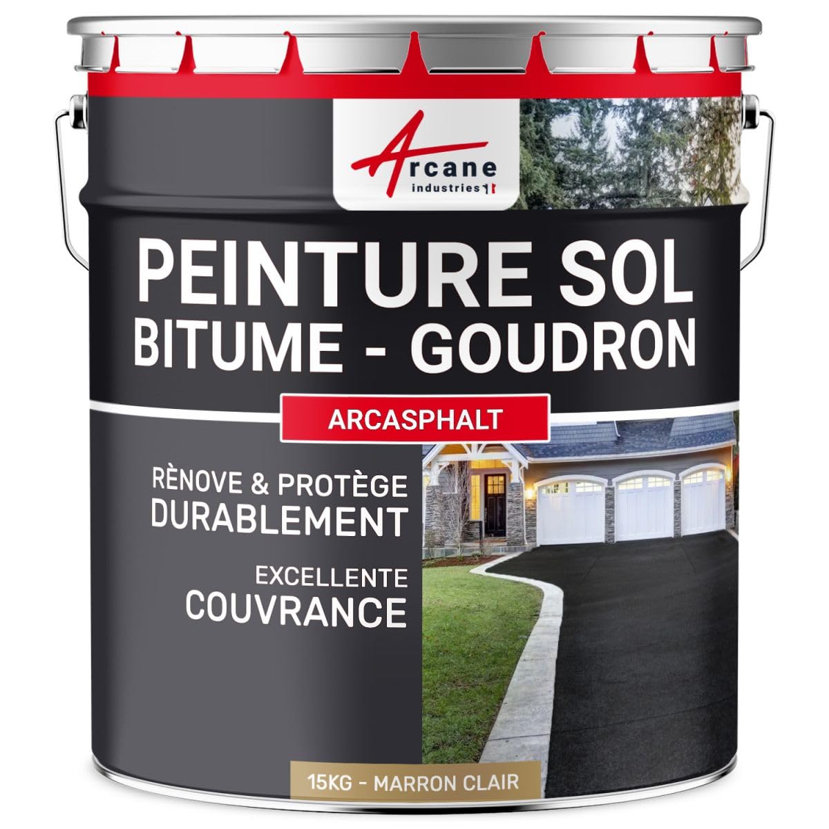 Bituminous and Tar Paint: Asphalt Floor Resin - 15 kg (Covers Up to 30 m² in 2 Coats) Light Brown - ARCANE INDUSTRIES - Ideal for Driveway Repair, Parking Lot Sealing, and Road Surface Protection