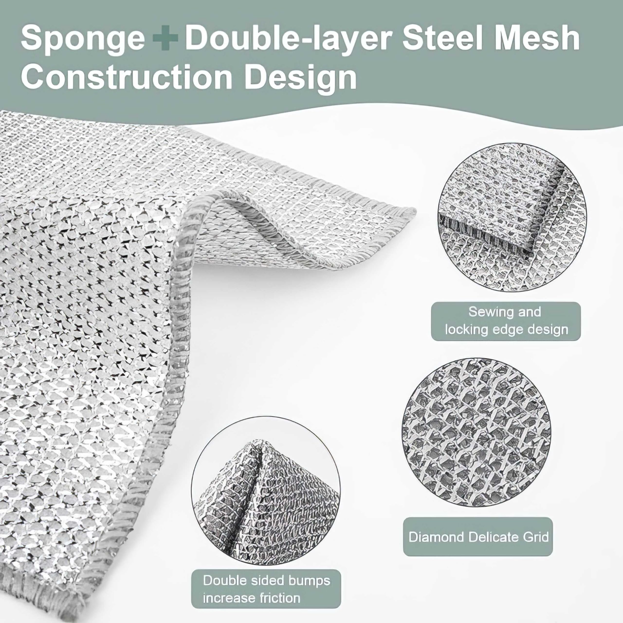 DOOMSDAY Non-Scratch Wire Dishcloth - Reusable Dishwashing Rags for Wet & Dry Cleaning - Easy Rinse Kitchen Scrubber for Pots, Pans, Stainless Steel & Countertops (3-Pack) - Perfect for Daily Dishwashing & Tough Stain Removal