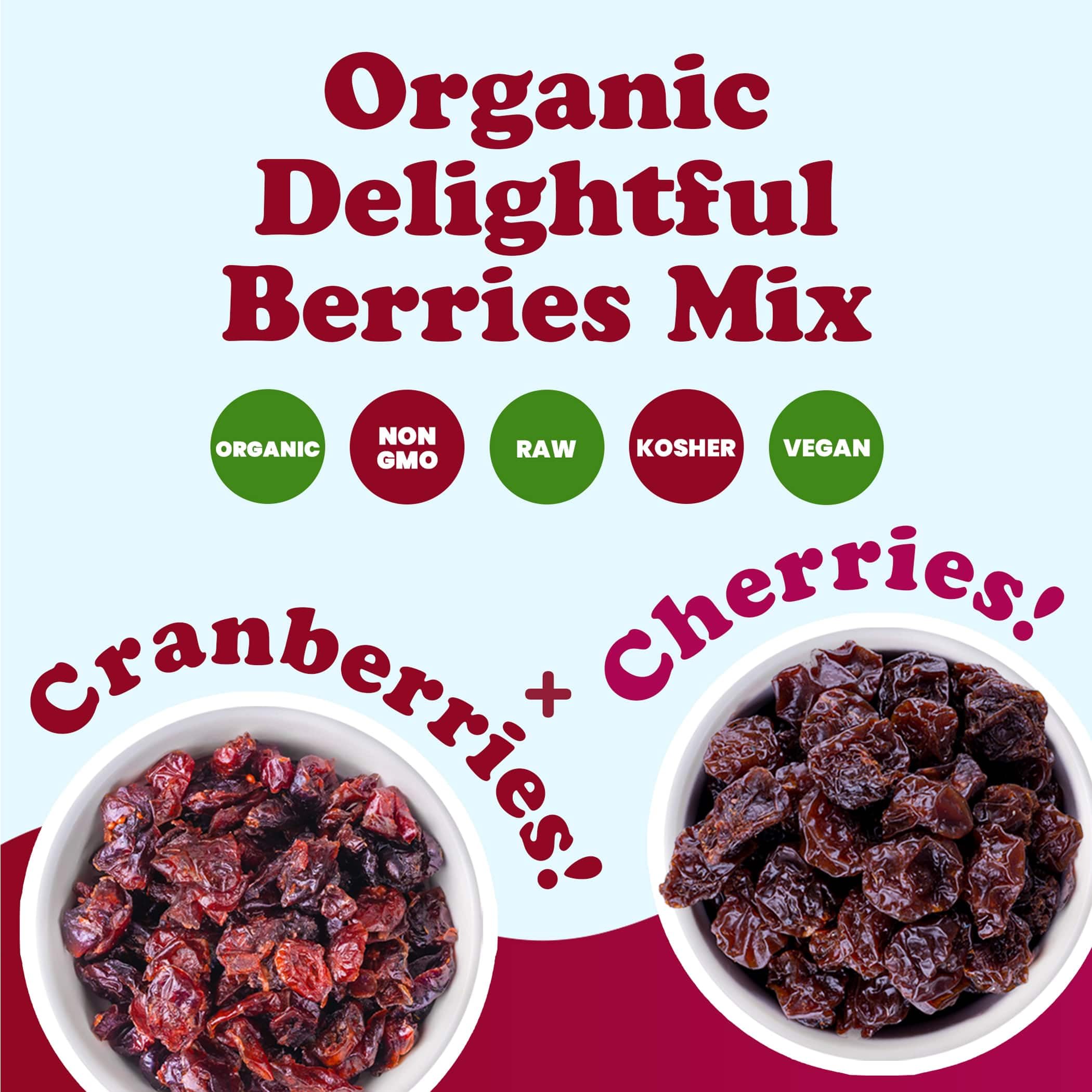 Organic Non-GMO Dried Berries Mix - 16lb Blend of Cherries & Cranberries | Lightly Sweetened with Organic Sugar & Sunflower Oil | Perfect for Snacking, Baking, and Healthy Trail Mixes