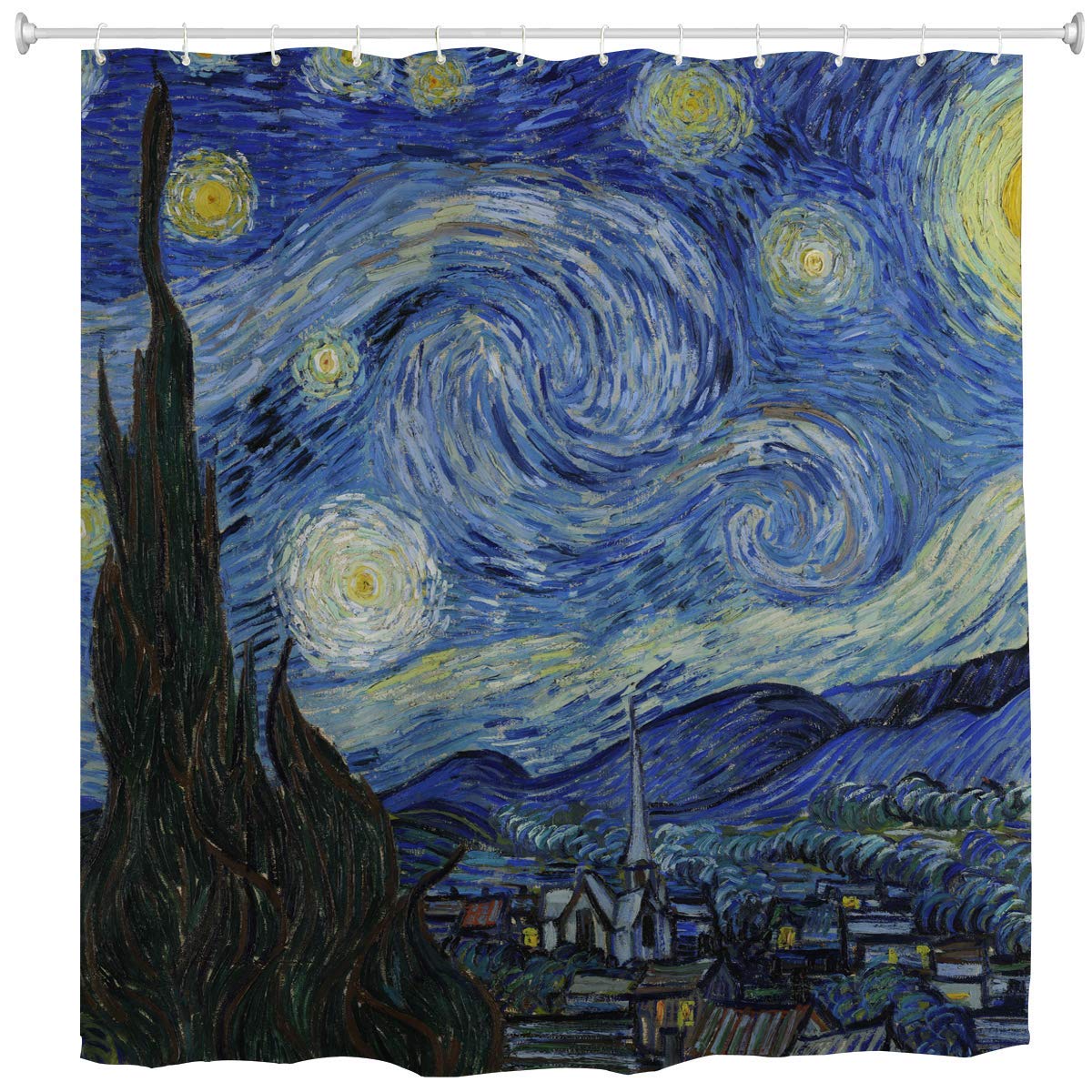 Van Gogh Starry Night Shower Curtain - 72x72 Inch Waterproof Polyester Bathroom Decor with 12 Hooks | Artistic Bathroom Accessories for Modern & Vintage Home Decor