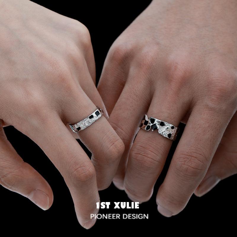 Checkerboard Sterling Silver Adjustable Opening Ring for Women - Elegant Stackable Jewelry for Everyday Wear, Gifts & Special Occasions