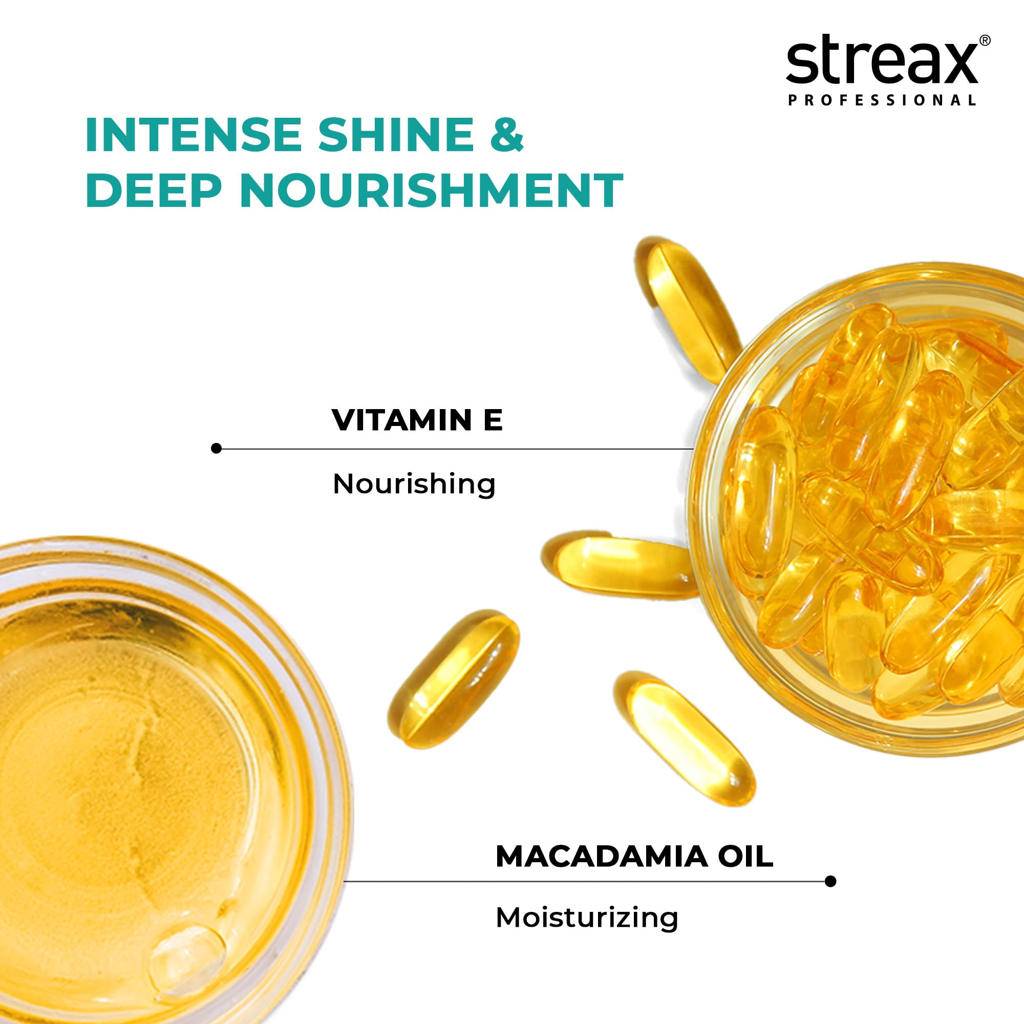 Streax Professional Vitariche Gloss Hair Serum, 125ml - Frizz Control, Shine & Smoothness Booster with Vitamin E & Macadamia Oil - Best for Dry, Damaged & All Hair Types - Perfect for Daily Styling, Heat Protection & Salon-Like Finish at Home