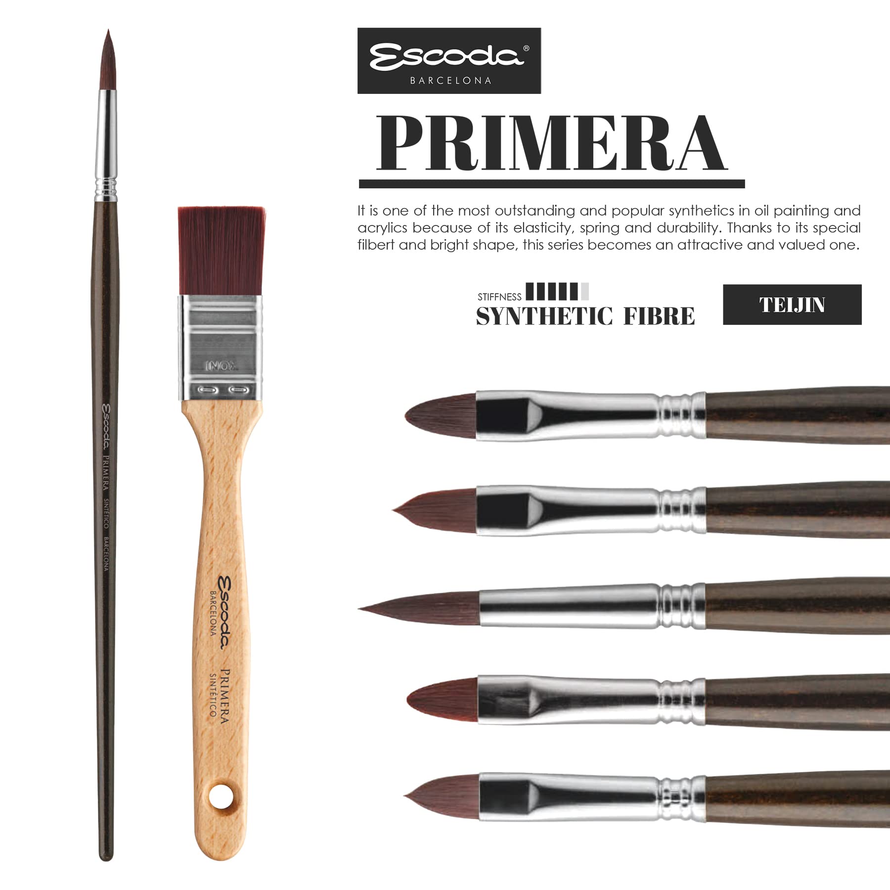 Escoda Primera Series 4150 Professional Artist Brush - Size 30 Synthetic Teijin Filament for Oil & Acrylic Painting - Bright Shape Maroon Bristles - Perfect for Canvas, Portrait & Fine Art Painting