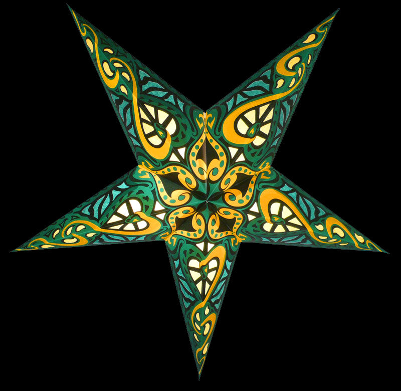 24 Pack Green Trance Paper Star Lanterns - Hanging Wedding Party Decorations for Indoor Outdoor Events, Baby Showers & Festive Celebrations
