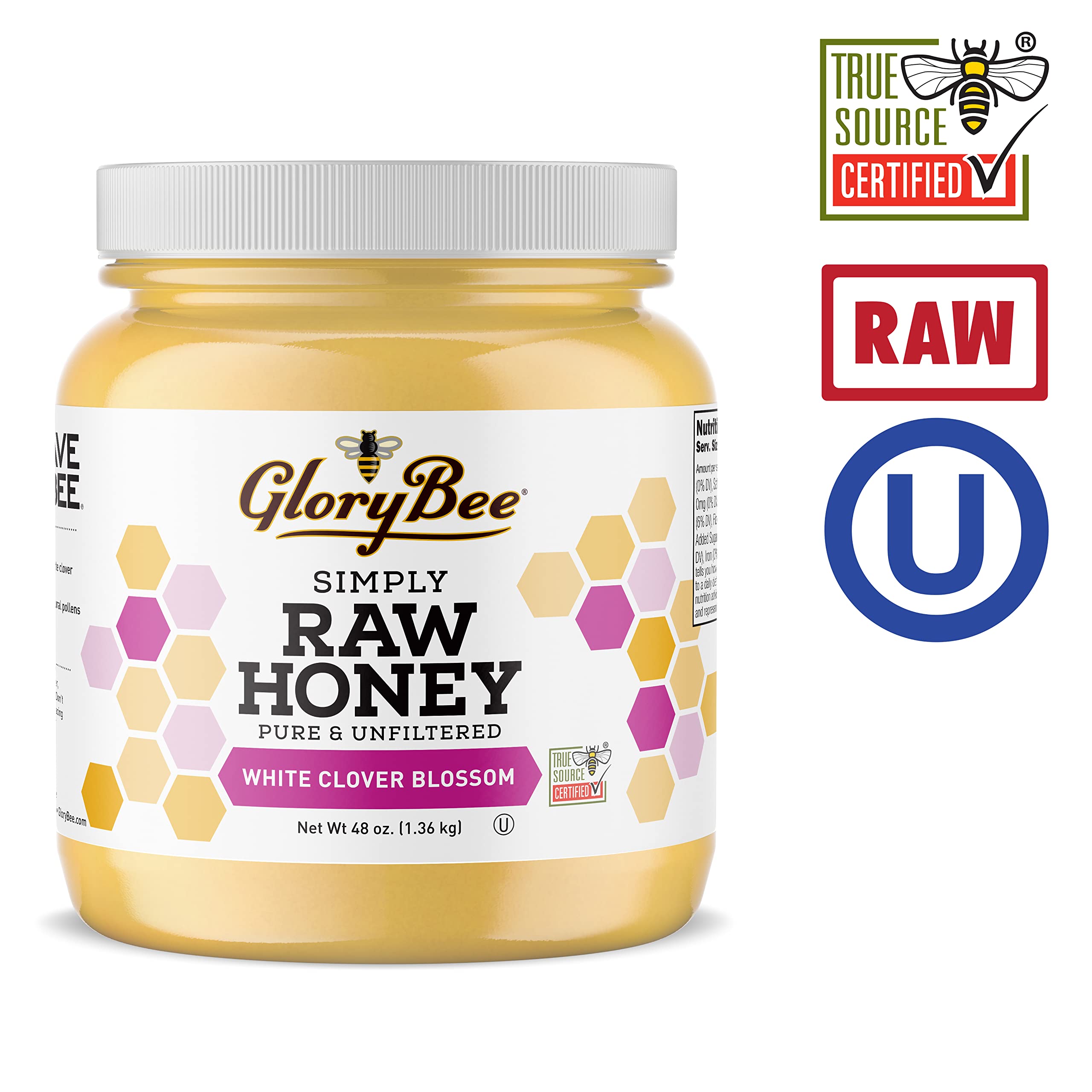 Glorybee Pure White Clover Honey - US Grade A Raw Honey, 48oz (3 lbs) - All-Natural Sweetener for Tea, Baking & Healthy Recipes