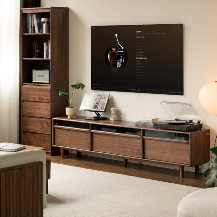 Premium Black Walnut Solid Wood TV Stand - Modern Entertainment Center for Living Room & Home Theater