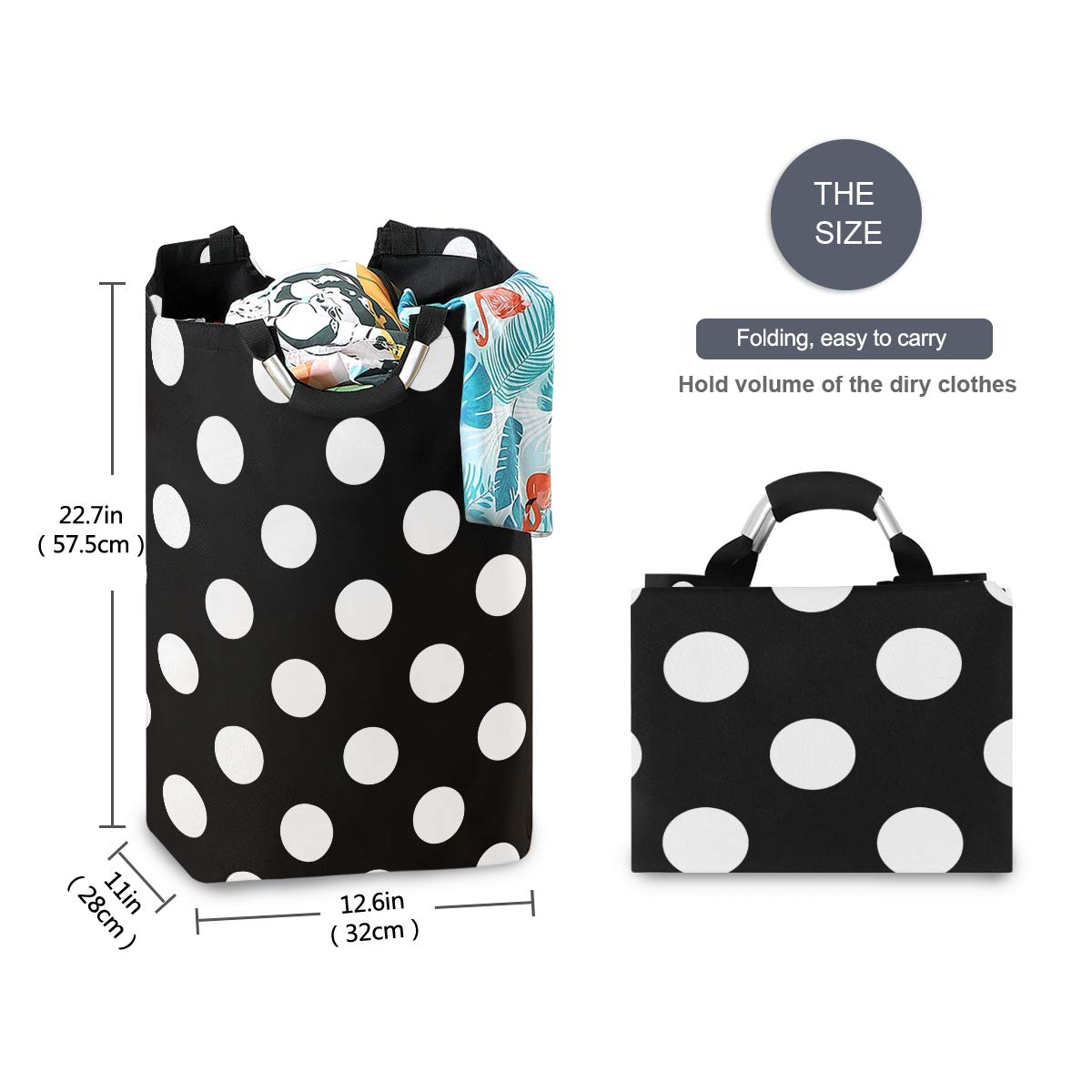 Polka Dot Foldable Laundry Hamper Basket with Handles - Large Storage for Clothes, Toys & Laundry - Perfect for Laundry Room, Bathroom, Bedroom & Dorm Organization | Space-Saving Home & College Essential