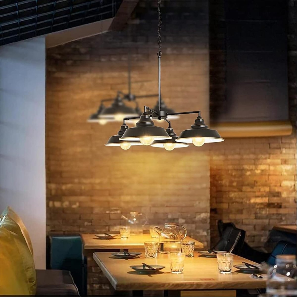 Depuley 4-Light Black Adjustable Chain Hanging Pendant Light - Farmhouse Kitchen Ceiling Lighting for Living Room, Dining Room, Entryway & Foyer with Gold Edge Accent - Perfect for Rustic, Industrial & Modern Home Decor