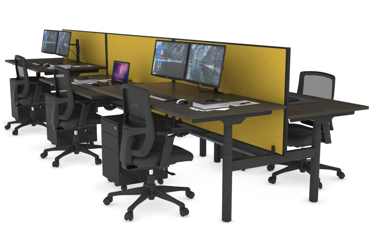 Flexi Premium Height Adjustable 6-Person H Bench Workstation - Black Frame [1800L x 800W with Cable Management] - Ideal for Office, Coworking Spaces & Home Offices