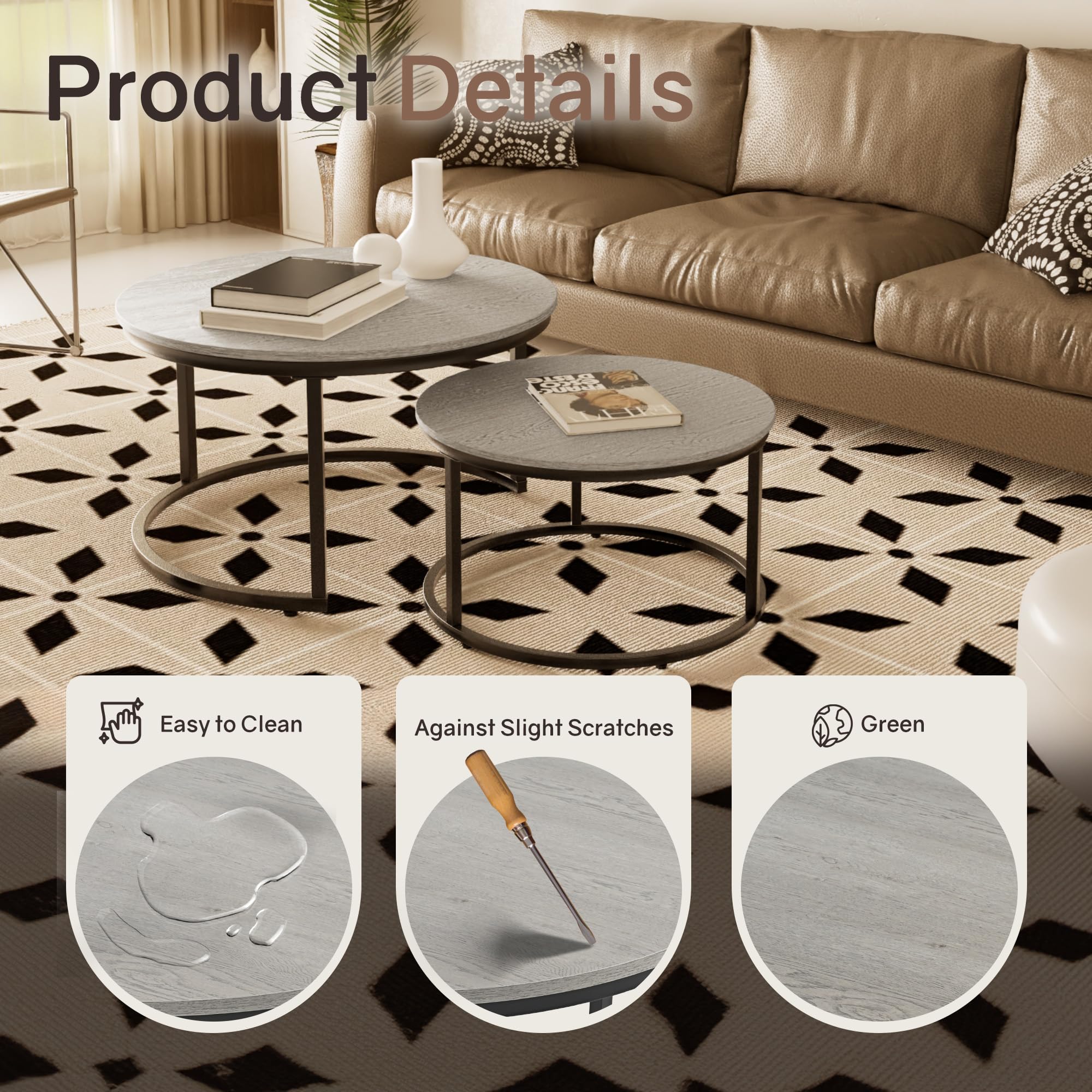 2-Piece Round Nesting Coffee Table Set - 31.5