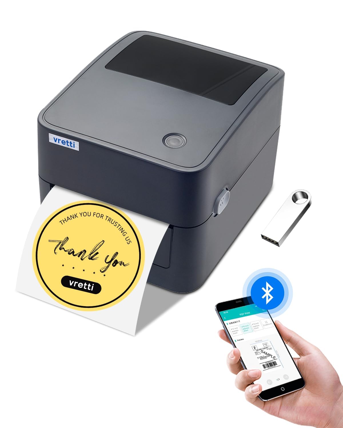 VRETTI 410B 4x6 Bluetooth Thermal Shipping Label Printer for Small Business - Compatible with iPhone, Android, Windows, MAC & Chrome OS - Perfect for Canada Post, Amazon, eBay & Shopify Orders - Ideal for Home Office, Warehouse & E-commerce Fulfillment