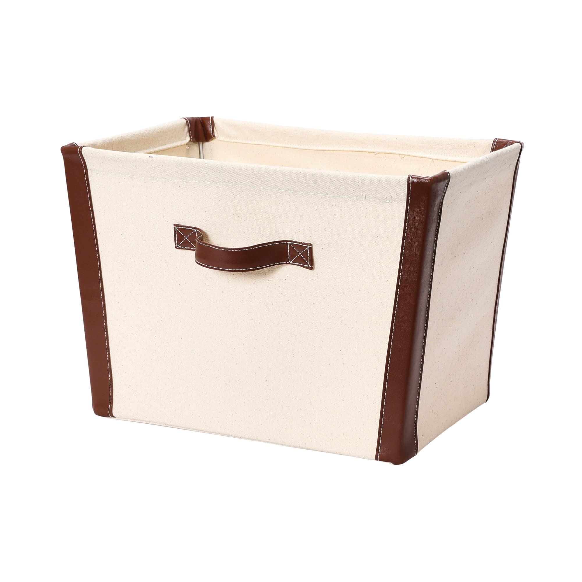 Eco-Friendly Canvas Storage Bin with Vegan Leather Trim - Perfect for Home Organization, Closet, Nursery & Office Storage