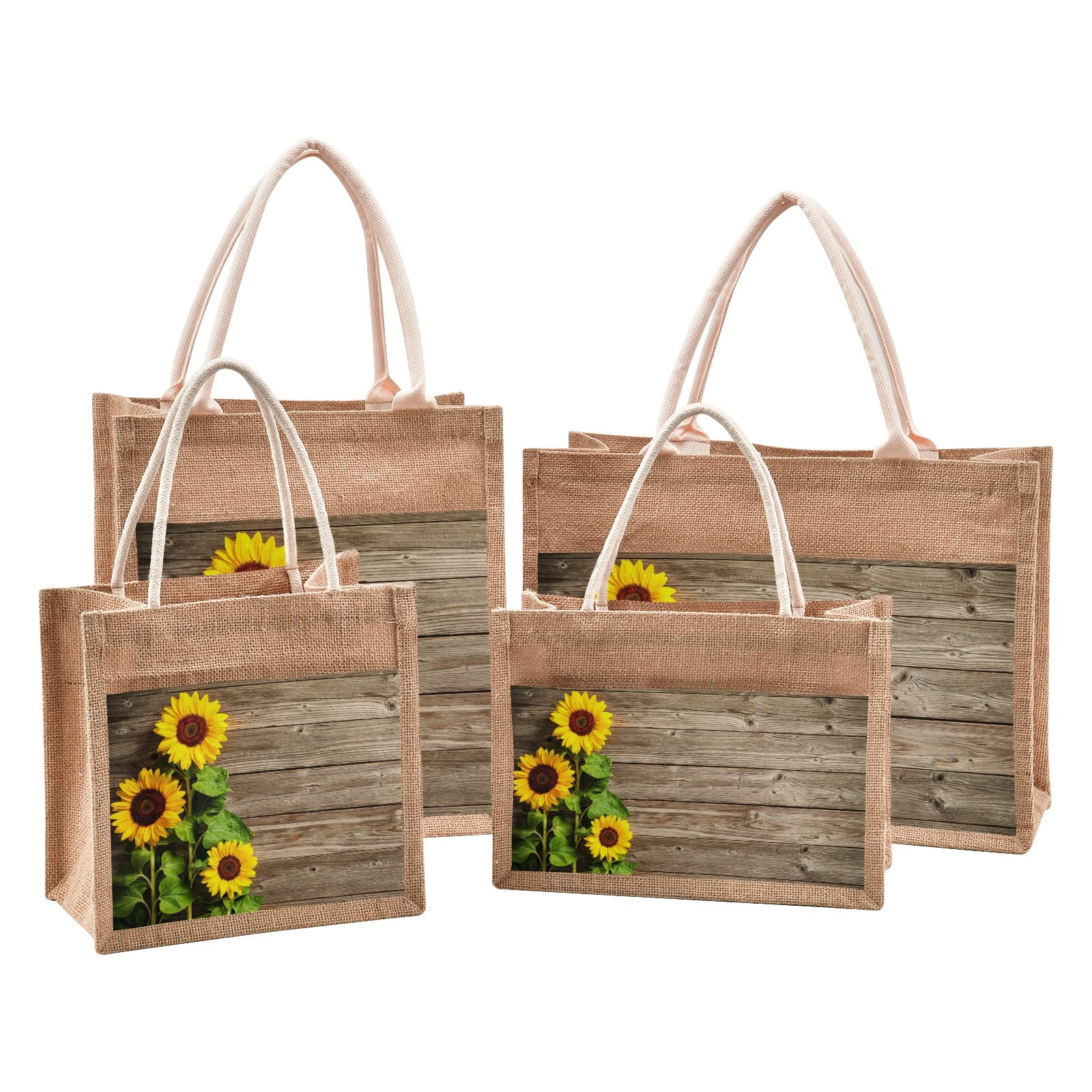 Eco-Friendly Sunflower Jute Tote Bag with Zipper & Handles - Reusable Canvas Grocery Shopping Bag with Front Pocket - 10x10 Inch Burlap Beach Tote for Women | Perfect for Farmers Market, Picnic & Travel Accessories