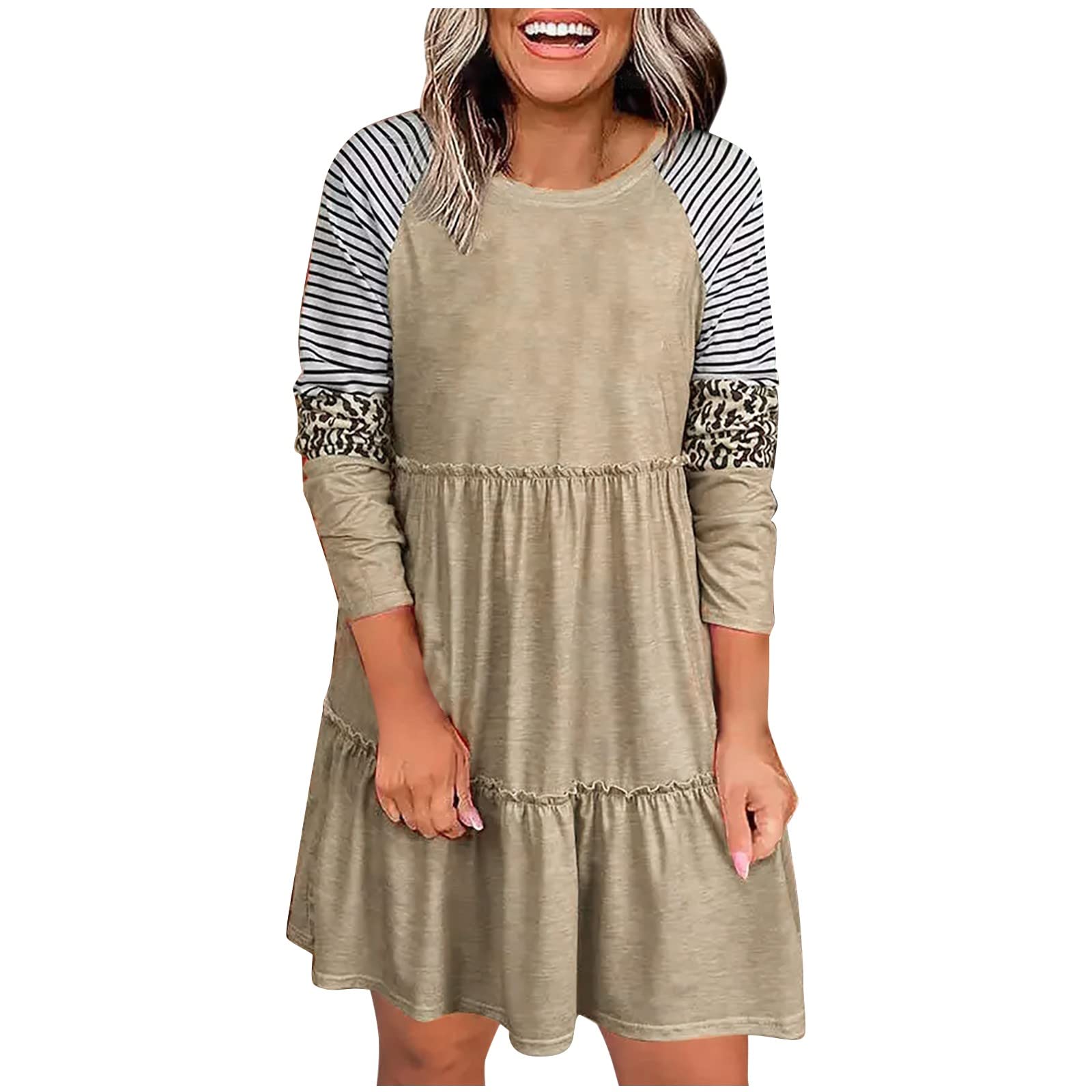 HHPP Women's Long Spring Dresses with Long Sleeves & Round Neck - Floral Sun Dress with Adjustable Straps for Casual Outings, Beach Cover Up & Summer Vacations