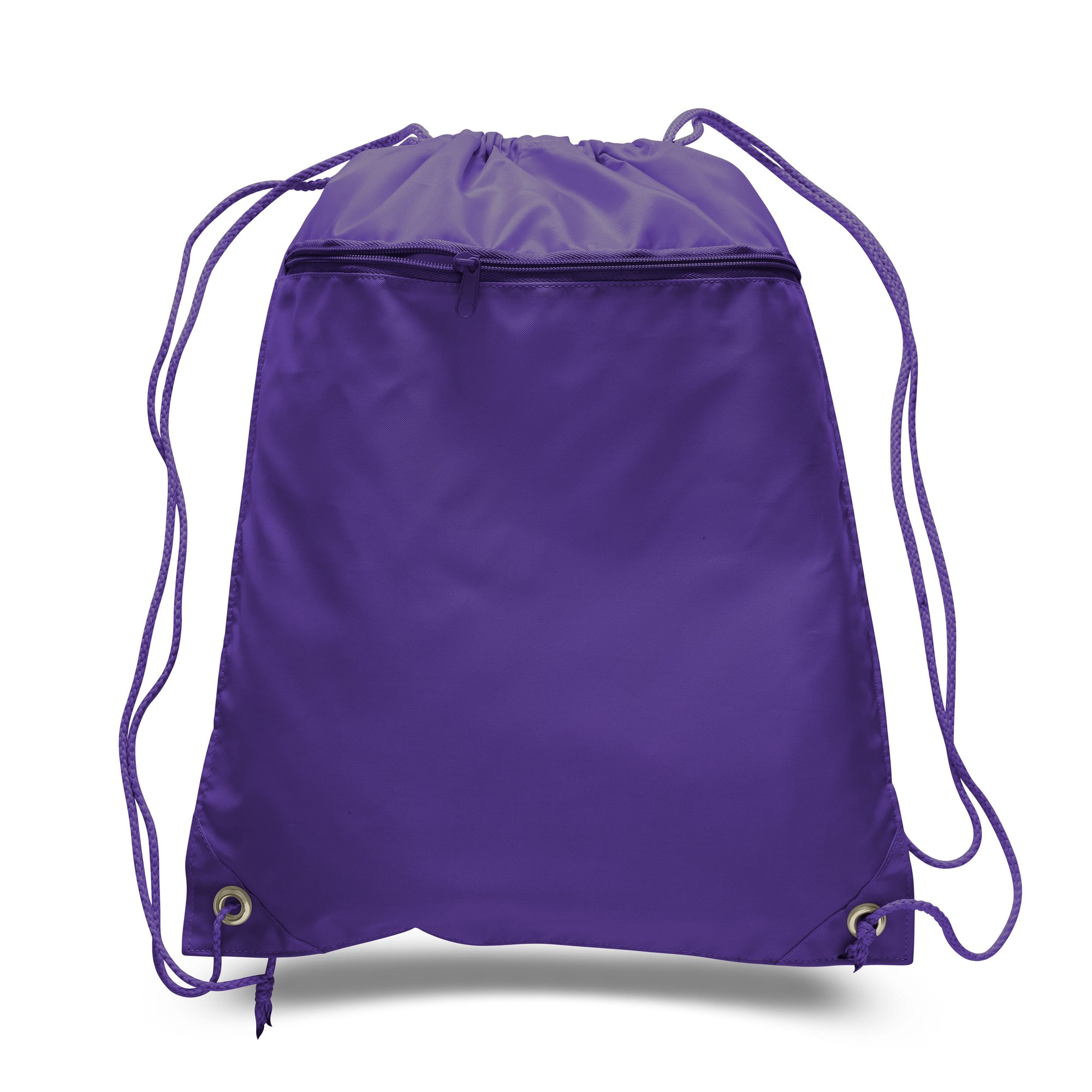 50 Pack Bulk Polyester Drawstring Backpacks with Front Zipper Pocket - Multipurpose School Bags, Event Tradeshow Bags & Charity Donation Backpacks (Purple) - Perfect for Promotions, Sports Events & Student Activities