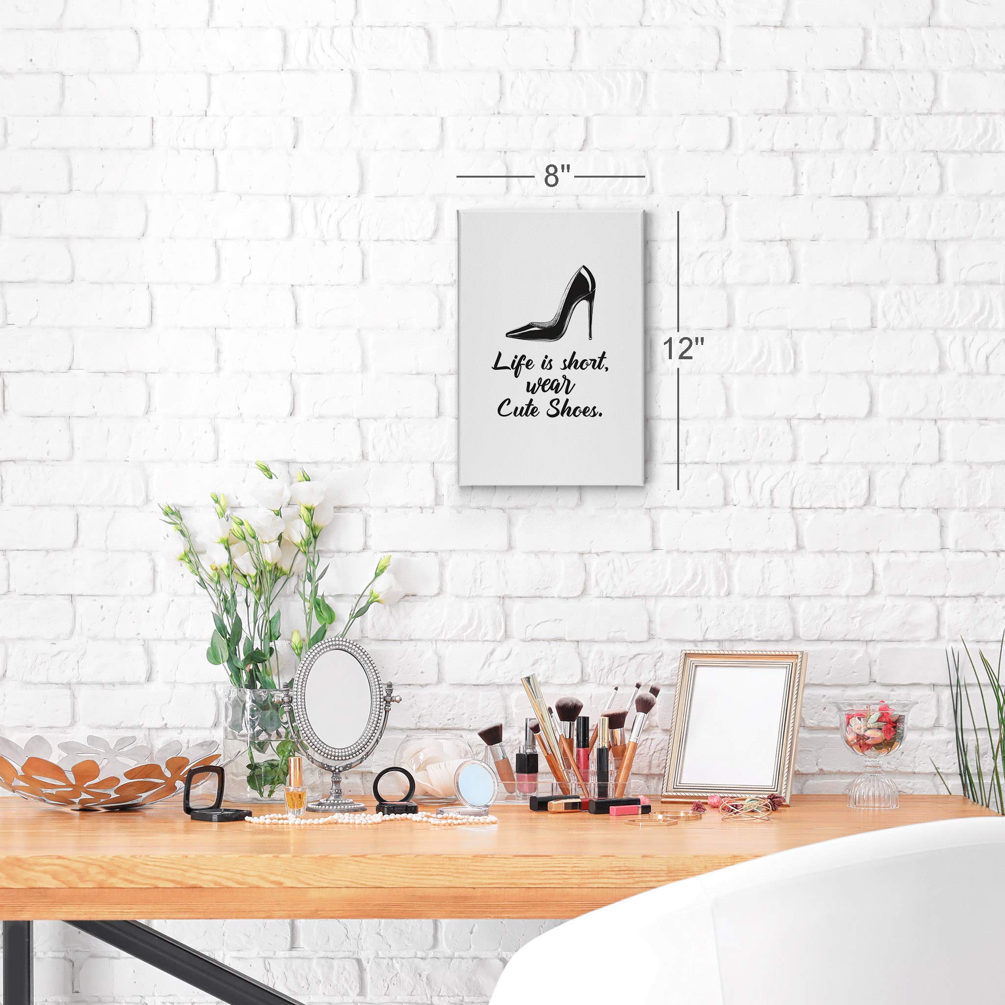 Life is Short Wear Cute Shoes Black & White Stiletto Fashion Canvas Wall Art - 36x24 Inch Ready to Hang Print for Office, Bathroom, Girls Room, Women's Dorm & Living Room Decor - Perfect for Bedroom, Home & Gift Giving