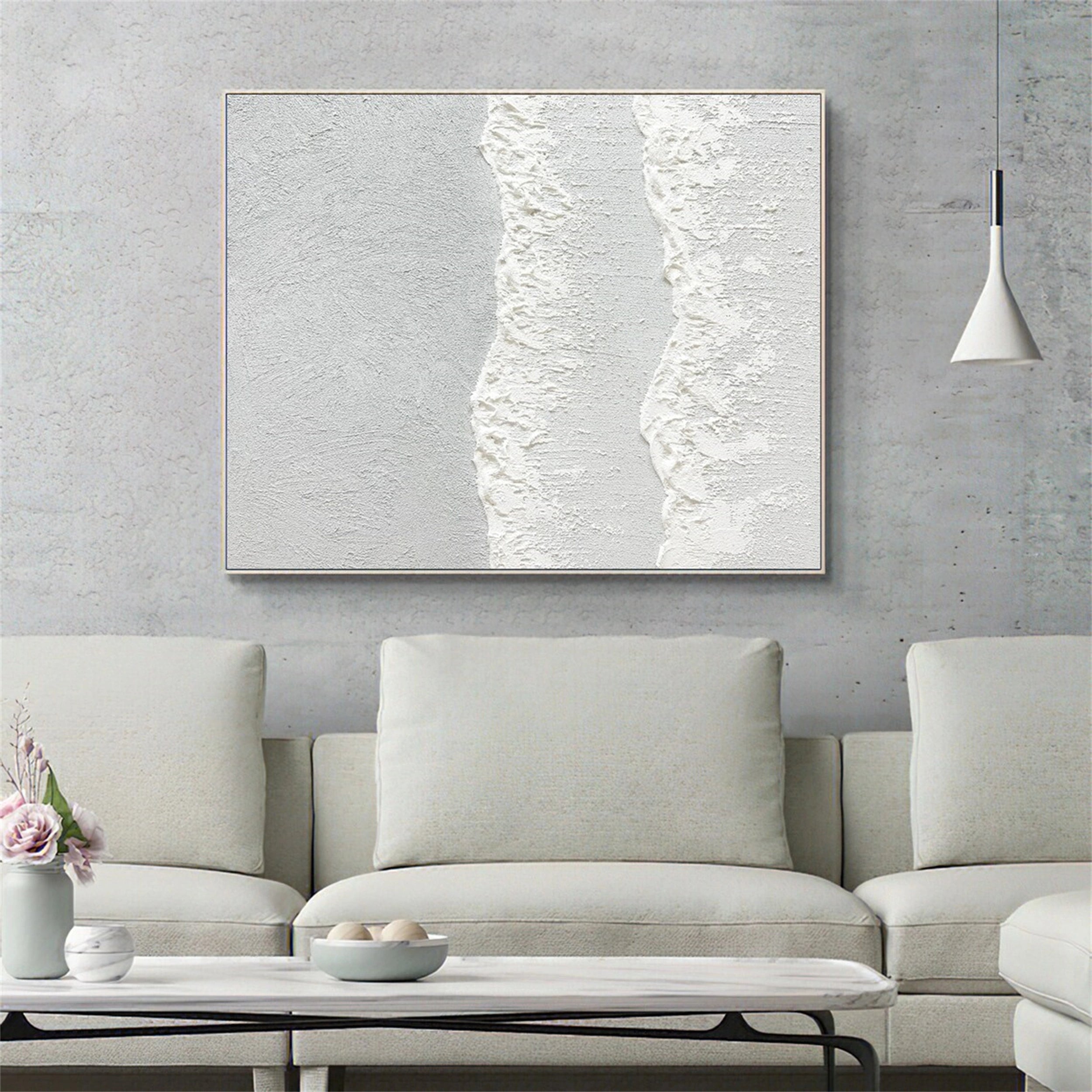 White Minimalist Textured Painting Canvas #MM129 - Premium Abstract Wall Art for Modern Home & Office Decor