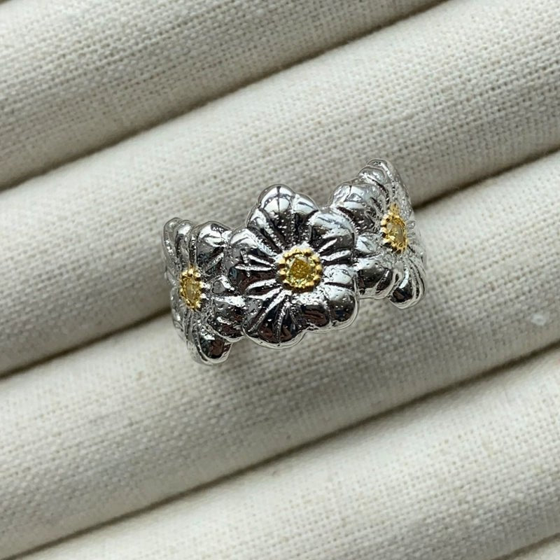 Buccellati Inspired Gardenia Open Ring - 925 Sterling Silver Women's Jewelry for Wedding, Party & Special Occasions