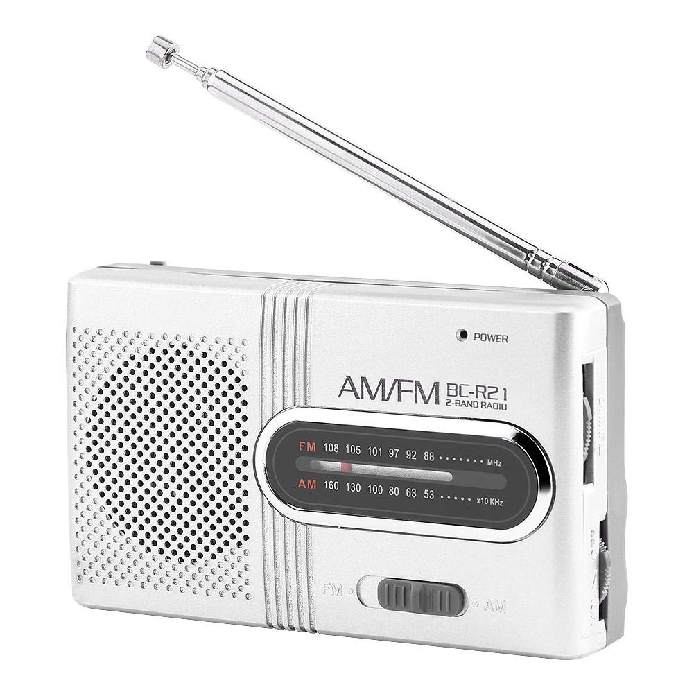 Portable AM FM Mini Radio Stereo Receiver - Universal Pocket Radio with Boombox Music Player, Earphone Jack, 2 AA Battery Powered (Batteries Not Included) - Perfect for Travel, Camping, Emergency & Outdoor Activities