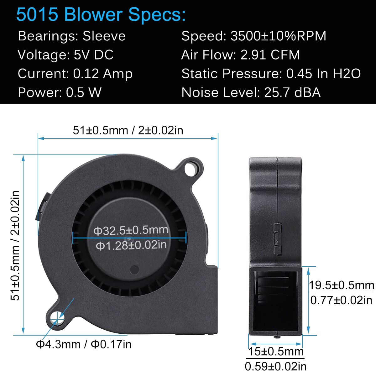 GDSTIME 50mm USB Cooling Fan - 5V DC Brushless Blower Fan (50x15mm) for PC, Laptop, Electronics, Gaming Console & Home Office Use