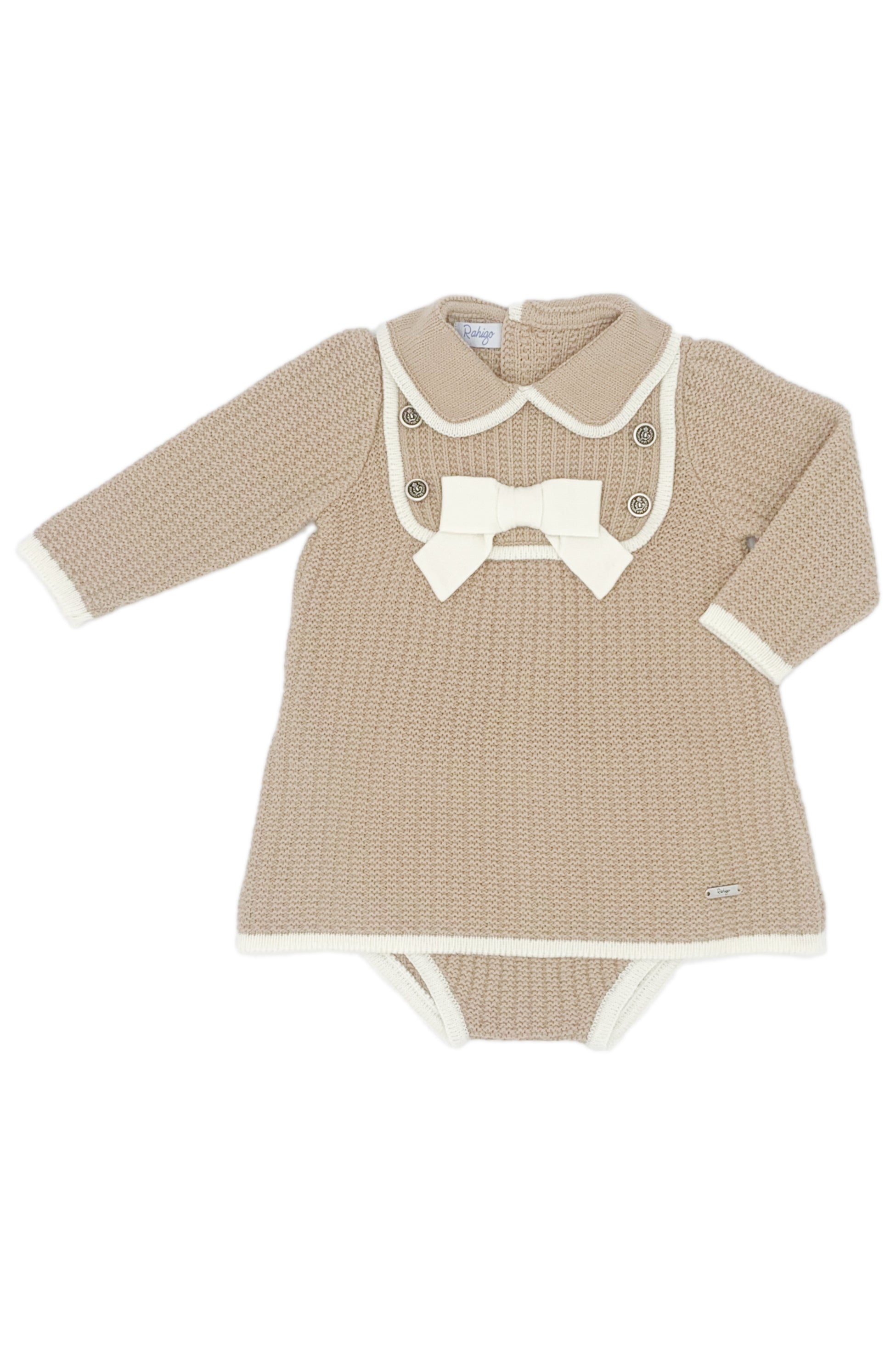 Vienna Camel & Cream Knit Dress with Bloomers - Soft Baby Girl Outfit for Photoshoots, Special Occasions & Everyday Wear