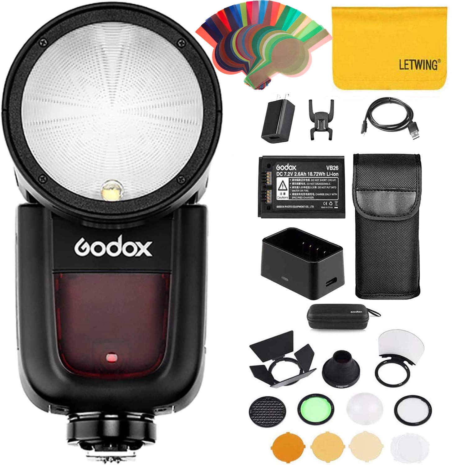 Godox V1-S Round Head Flash Speedlite for Sony Cameras - 76Ws 2.4G Wireless TTL Flash with HSS up to 1/8000s, 10-Level LED Modeling Light & AK-R1 Accessories Kit - Perfect for Portrait, Wedding, and Studio Photography
