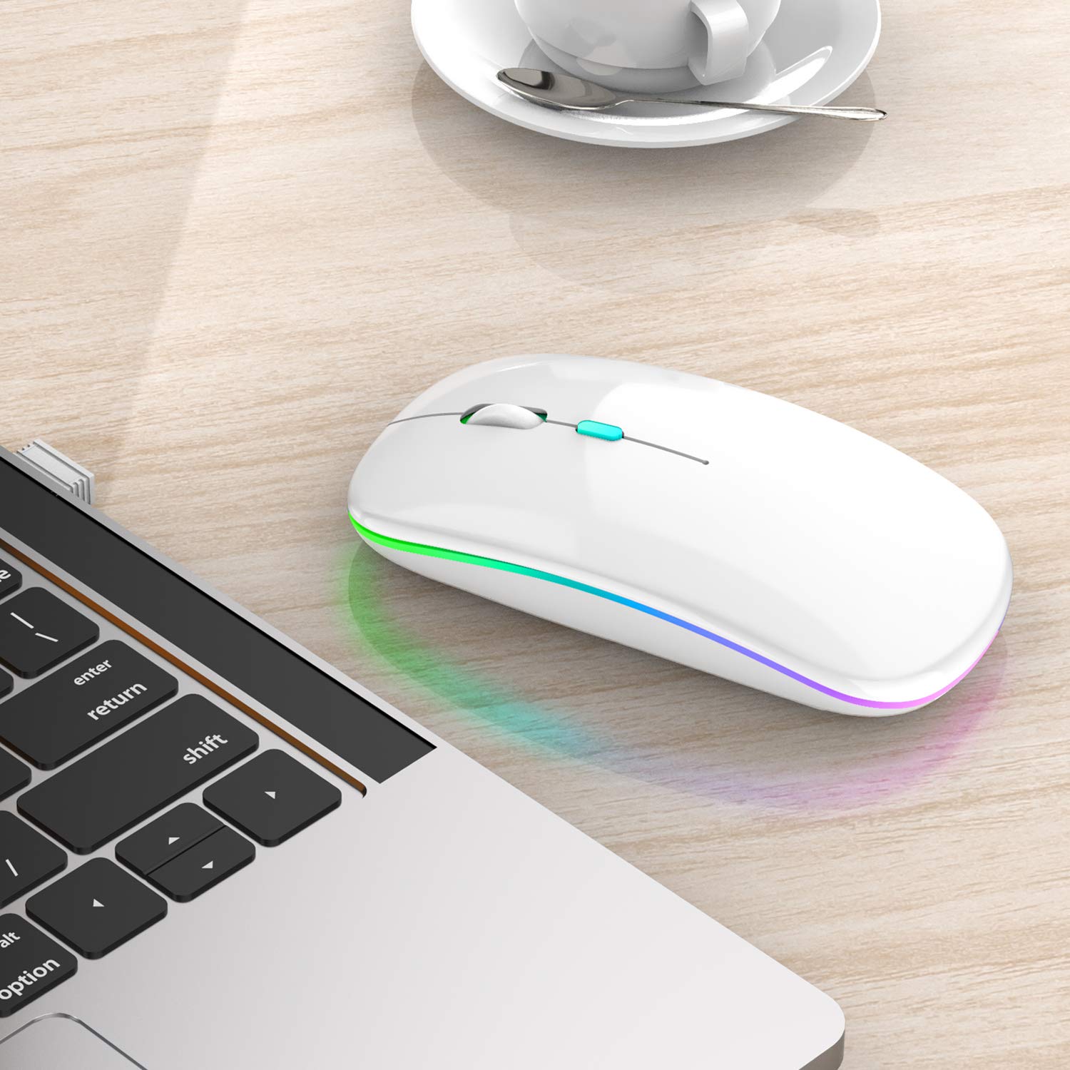 Wireless Bluetooth Mouse for iPad, MacBook Air, MacBook Pro, iMac, Mac Mini, Chromebook & PC - Rechargeable Ergonomic Mouse (White) - Perfect for Office, Home & Travel Use