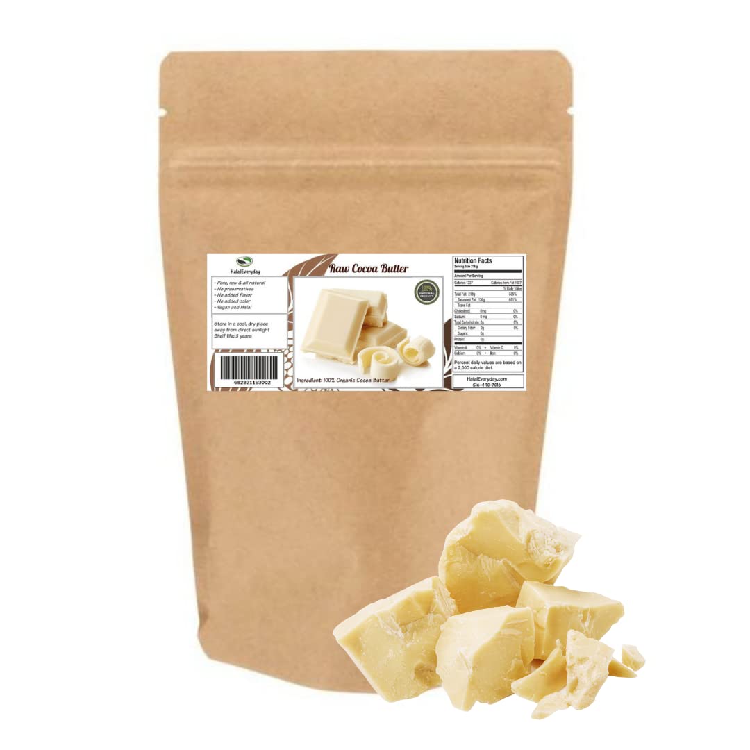 Premium 5 Lb Raw Unprocessed Cocoa Butter - Food Grade & Cosmetic Grade, Non-GMO - Perfect for DIY Lotion, Lip Balm, Body Butter, Soap Making & Skincare Products (Halal Certified) - Ideal for Home Beauty Recipes & Natural Cosmetics