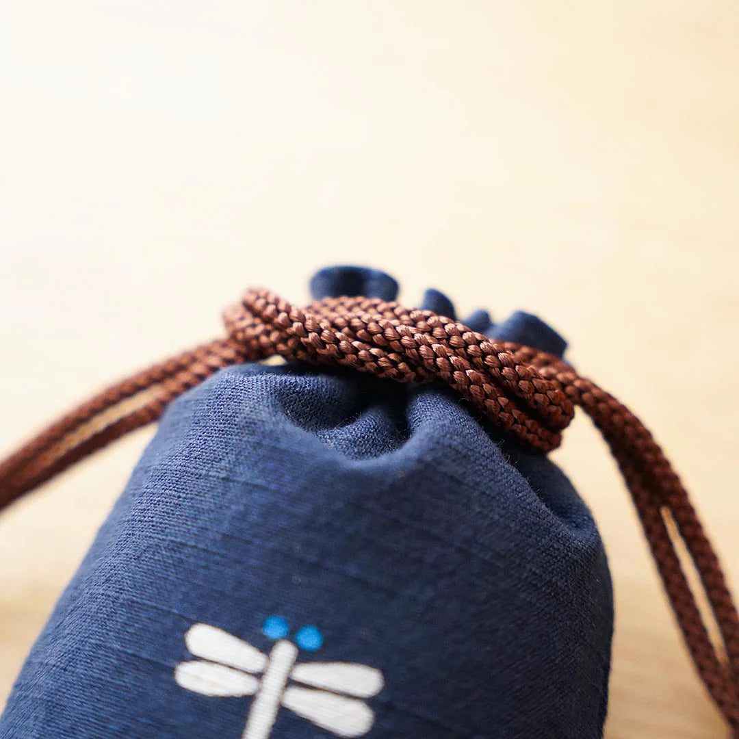 Katazome Small Talisman Bag - Dragonfly Design Drawstring Pouch | Japanese Traditional Craft Bag for Good Luck Charms, Jewelry & Keepsakes