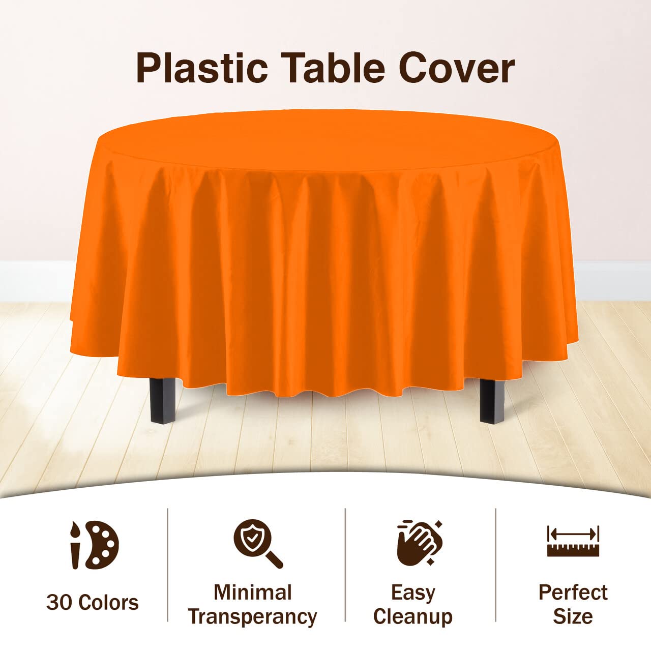 Premium 6-Pack 84-Inch Round Plastic Tablecloths - Durable & Waterproof Orange Table Covers for Parties, Picnics & Outdoor Dining