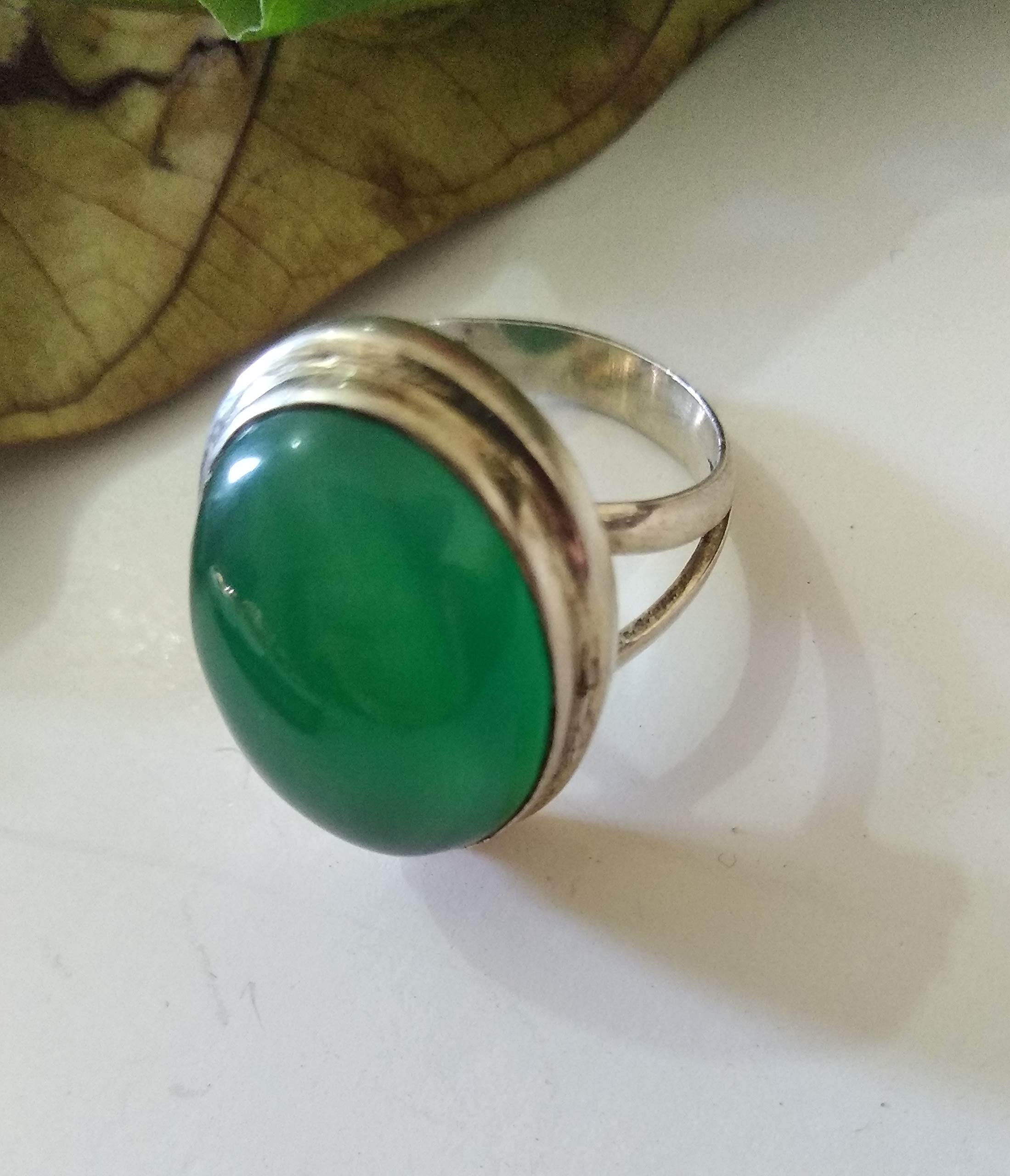 925 Sterling Silver Green Onyx Ring - December Birthstone, Promise & Engagement Ring, Natural Cabochon Gemstone Jewelry for Women | Perfect Wedding, Bridesmaid Gift & Boho Chic Mermaid Style Accessory for Everyday Wear & Special Occasions