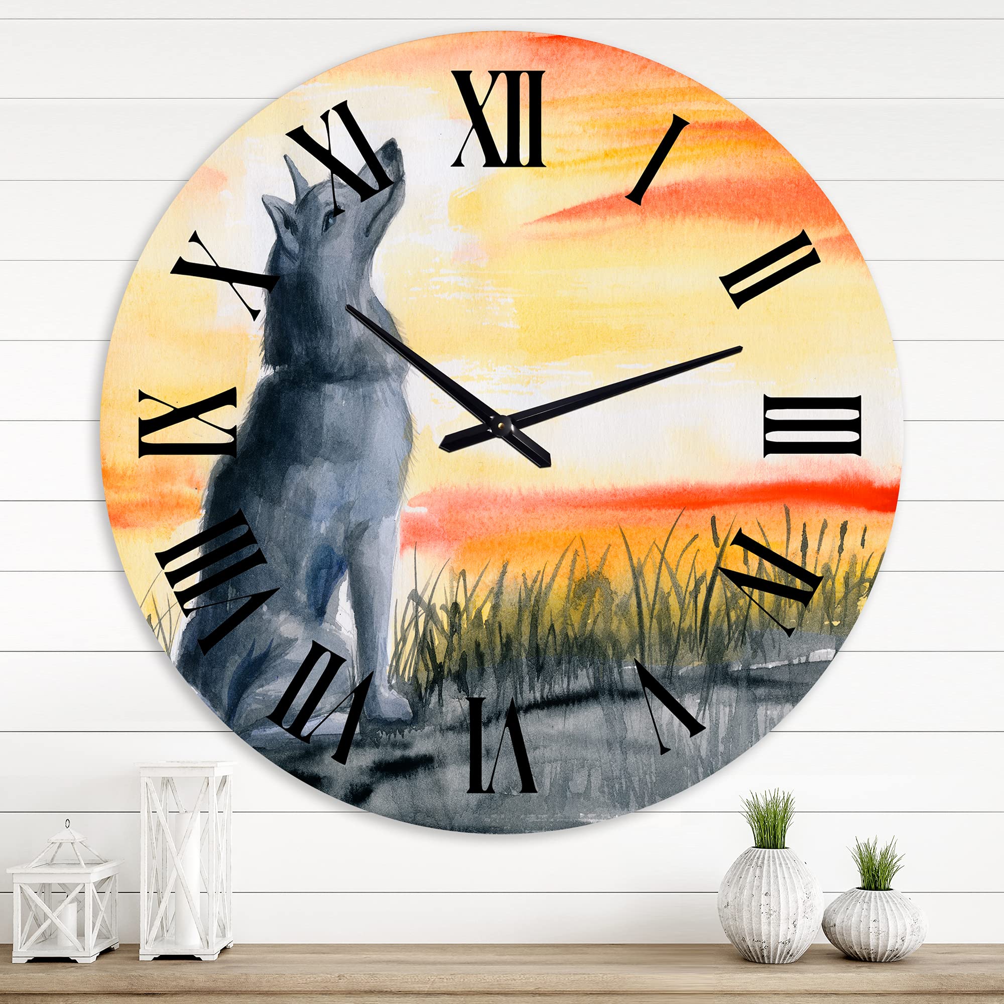 Grey Wolf Howling at The Moon Wall Clock - Large Traditional Animal Wall Clock for Living Room, Bedroom & Office Decor - Perfect for Nature Lovers & Rustic Home Décor