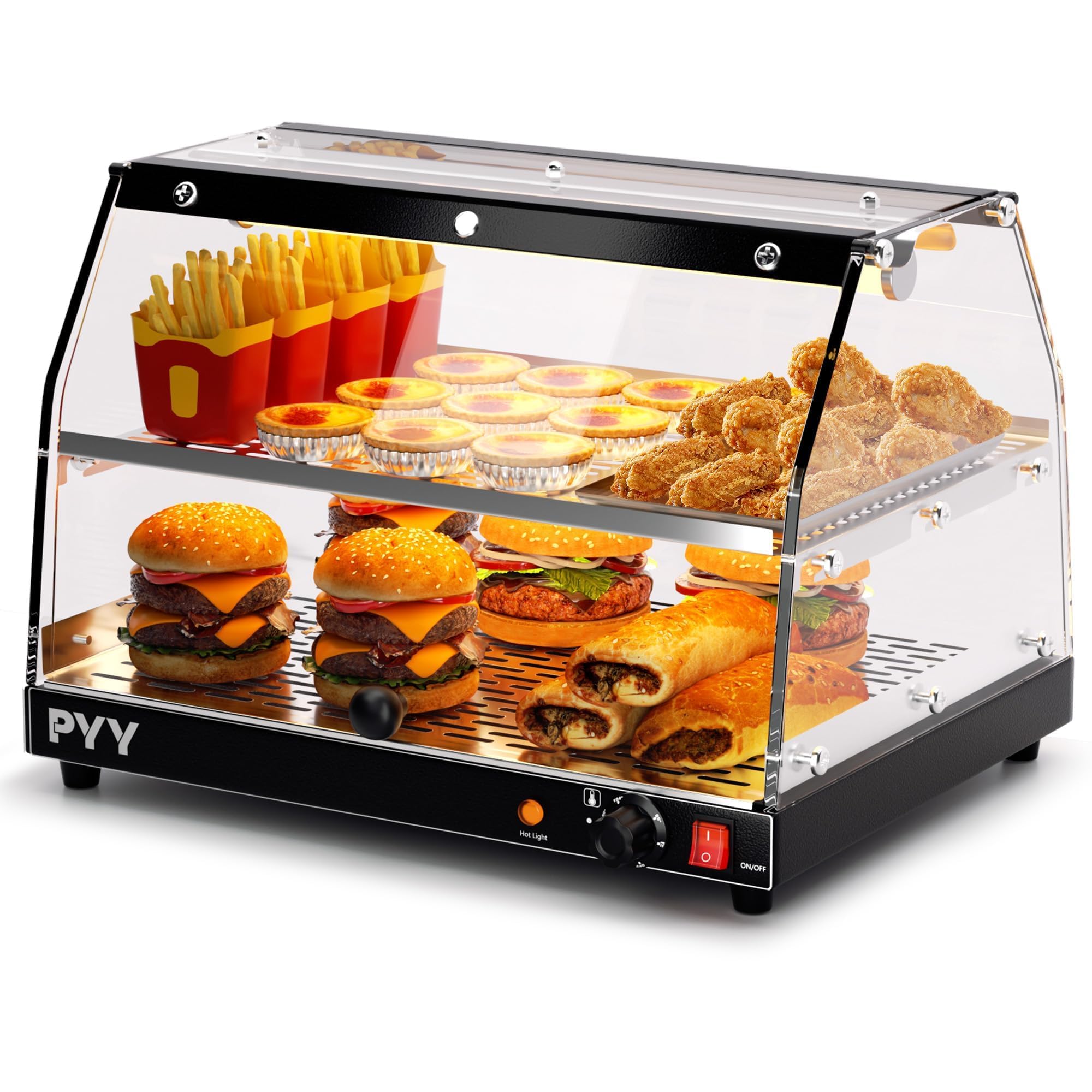 Commercial 2-Tier Pizza Warmer with LED Lighting - Countertop Food Display Warmer for Pastries, Pretzels & Snacks - Perfect for Bakeries, Cafes & Food Trucks