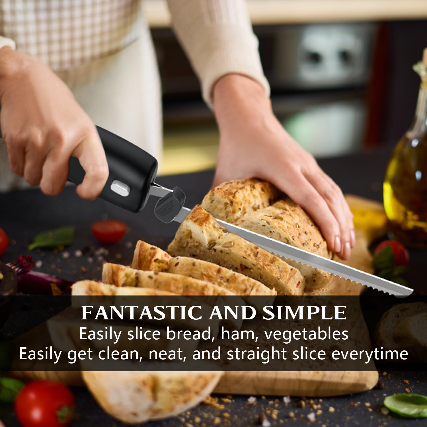 Rechargeable Cordless Electric Knife with 2 Stainless Steel Blades - Safety Lock & Ergonomic Handle for Carving Meat, Bread, Fish, Cheese & Steak | Perfect for Holiday Dinners, BBQ Parties & Home Cooking (Grey)