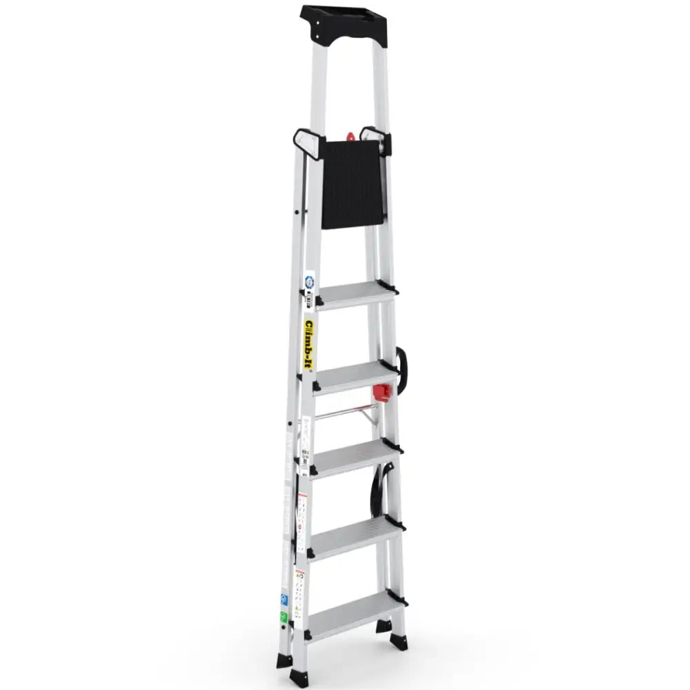 Climb It Professional Stepladder with Carry Handle - Lightweight Aluminum Ladder for Home & Office Use - Perfect for Painting, Shelving & DIY Projects