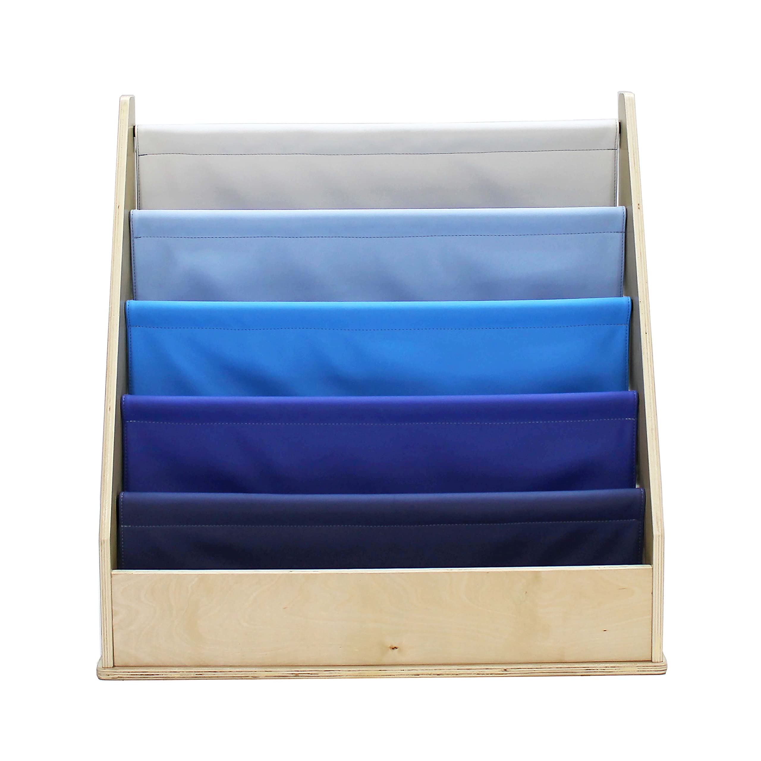 **Factory Direct Birch SoftScape Sling Book Display - 4-Shelf Vinyl Storage for Kids Books & Magazines - Navy/Powder Blue - Perfect for Bedroom, Playroom, Daycare, Preschool & Classroom Organization**    *(Use Case: Ideal for organizing children's books, magazines, and learning materials in home, school, or childcare settings.)*