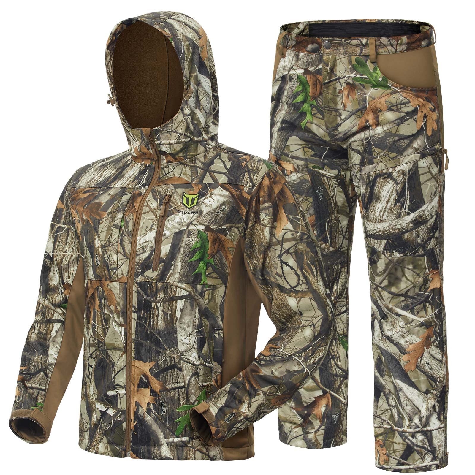 TIDEWE Men's Waterproof Silent Hunting Jacket & Pants Set with Fleece Lining - Safety Strap Compatible for Cold Weather Hunting, Outdoor Activities & Camouflage Adventures