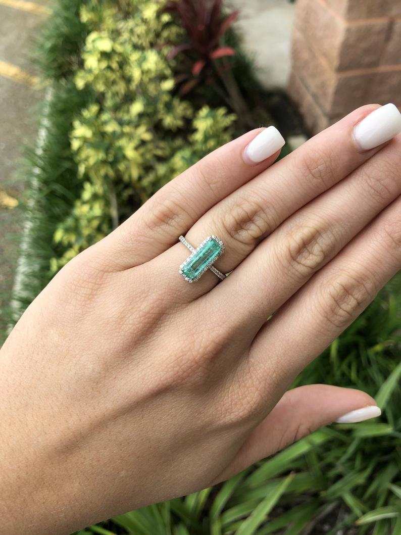 2.28tcw Natural Emerald & Diamond Halo 14K Gold Ring for Women - Elegant Elongated Rectangle Engagement Wedding Gift - Perfect for Anniversary, Proposal & Special Occasions
