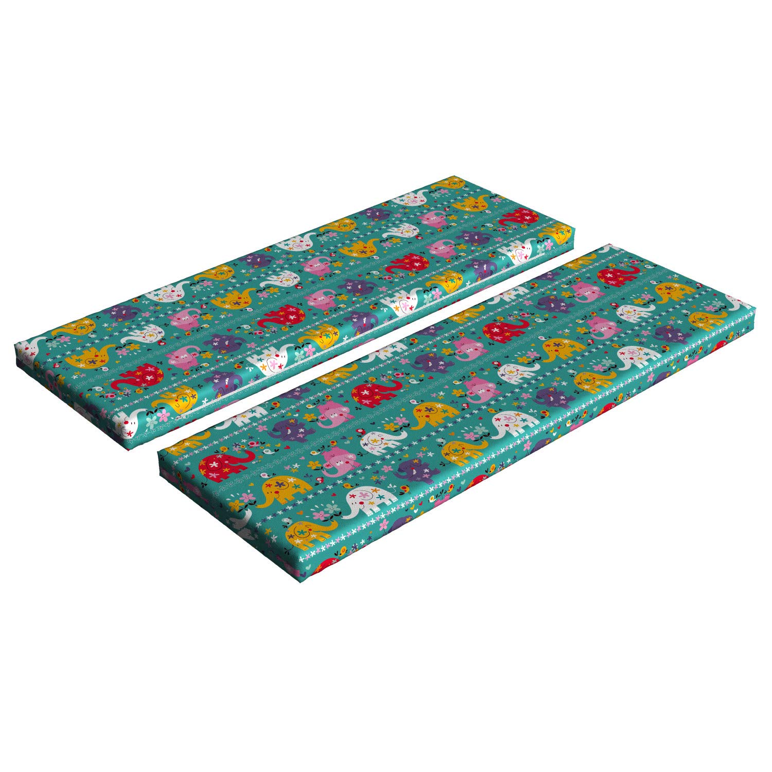 Ambesonne 2-Piece Animal Cartoon Bench Cushion Set - Colorful Joyful Animal & Flower Design, Standard Size Foam Seat Pad with Decorative Cover - Perfect for Indoor/Outdoor Benches, Patio Furniture & Home Decor