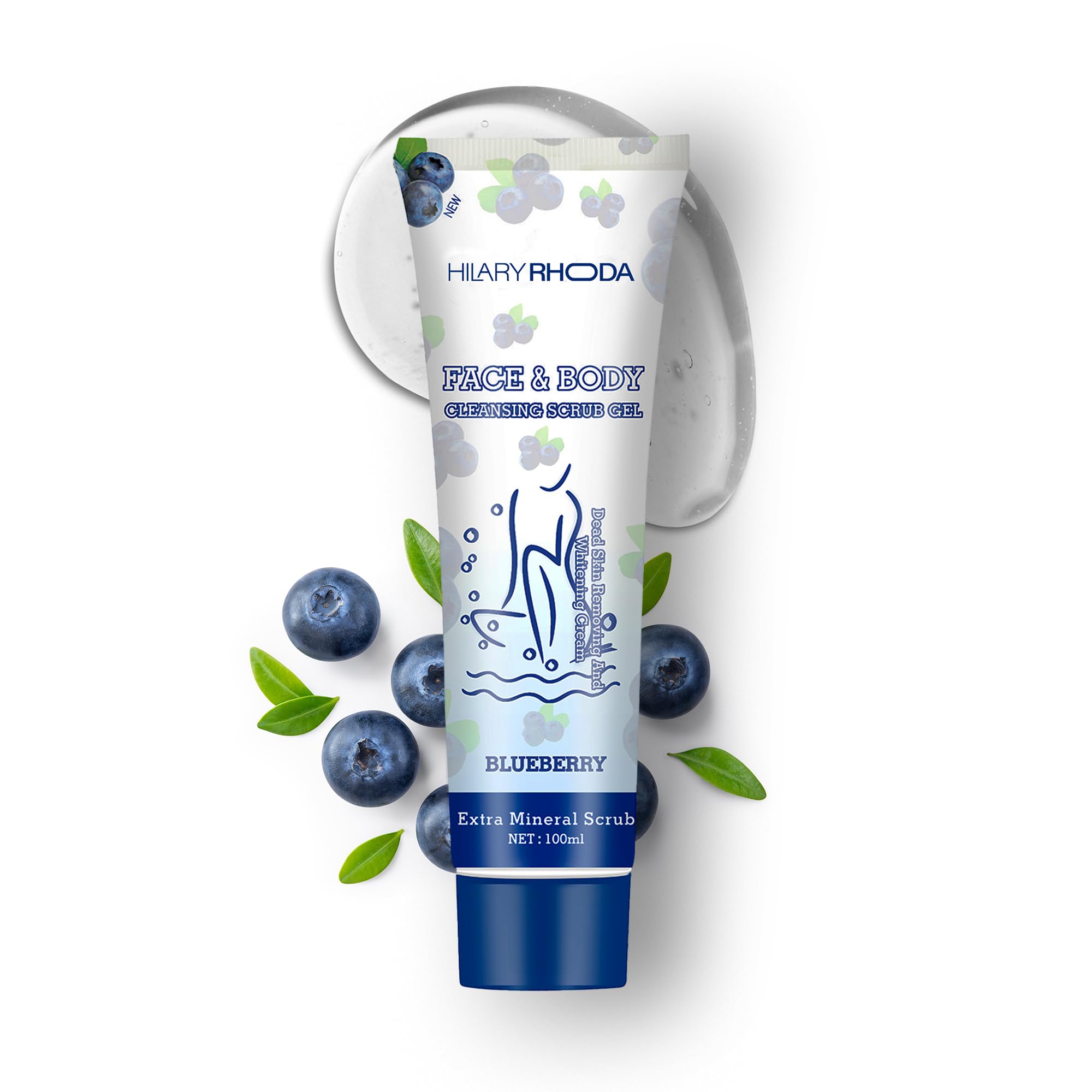 Hilary Rhoda Blueberry Face & Body Cleansing Scrub Gel - Dead Skin Remover & Exfoliator for Soft, Smooth Skin - Gently Removes Dirt, Oil & Impurities - 100ml - Perfect for Daily Skincare Routine & Post-Workout Refresh