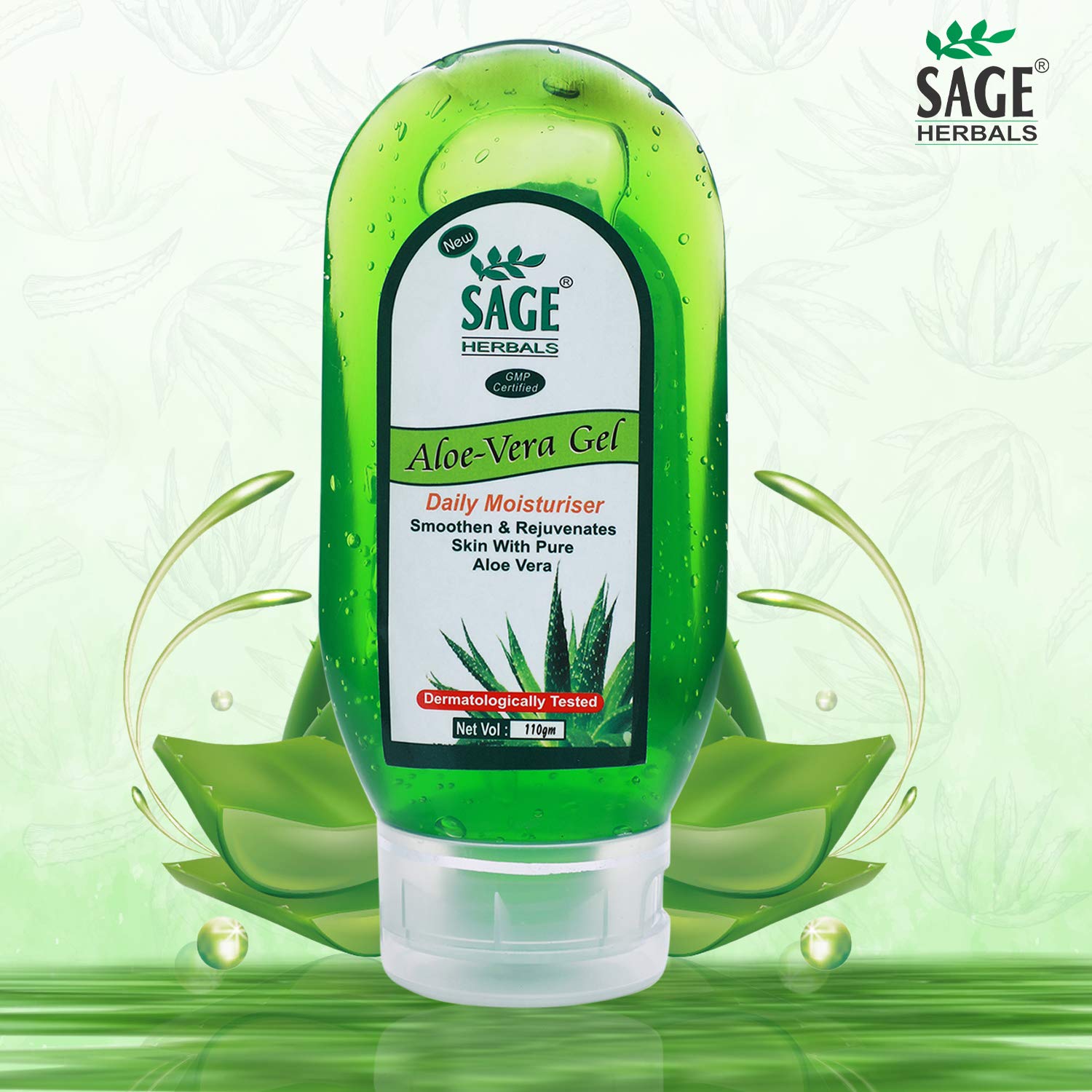 Sage Herbals Aloe Vera Daily Moisturizing Gel for Smooth Skin - Rejuvenating & Glowing Skin Care - Dark Circle & Wrinkle Treatment - 110gm - Perfect for Daily Hydration & After Sun Care