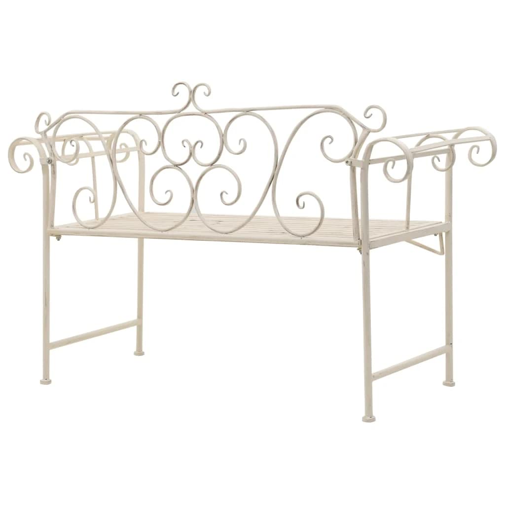 vidaXL Patio Bench - Metal Scrolling Garden Bench with Armrests, Antique White Outdoor Seating for Lawn, Garden, Patio, Porch, Park & Deck - Perfect for Relaxing, Entertaining & Outdoor Decor