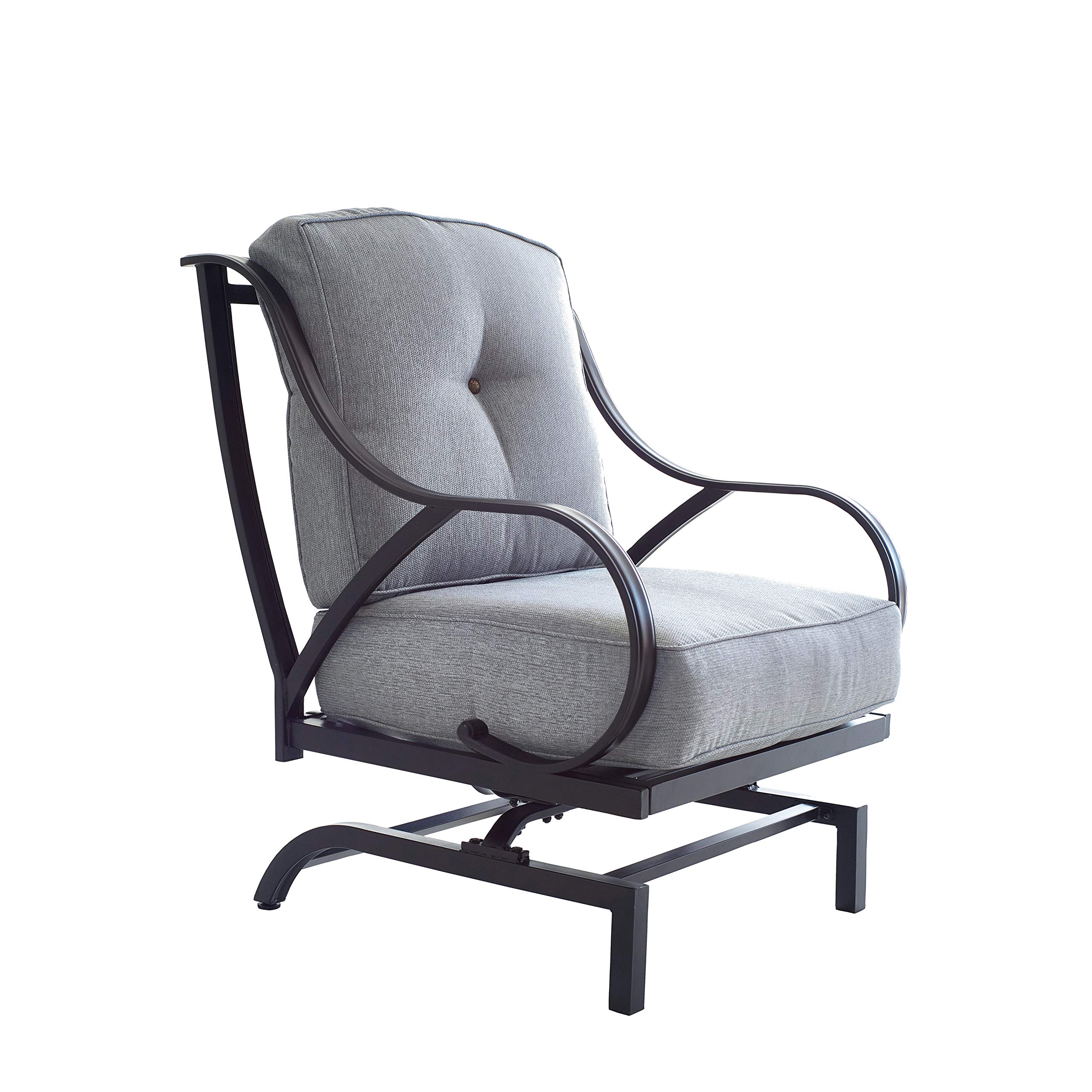 Rocking Motion Patio Chair - Outdoor Deep Seating Club Chair with Soft Cushions & Sturdy Metal Frame - Grey Metal Garden Furniture Set (1PCS) - Perfect for Yard, Lawn, Poolside & Relaxation