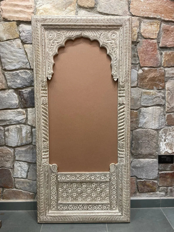 Hand Carved Exclusive Indian Wooden Floral Mirror - Elegant Wall Decor for Bedroom, Living Room & Bathroom